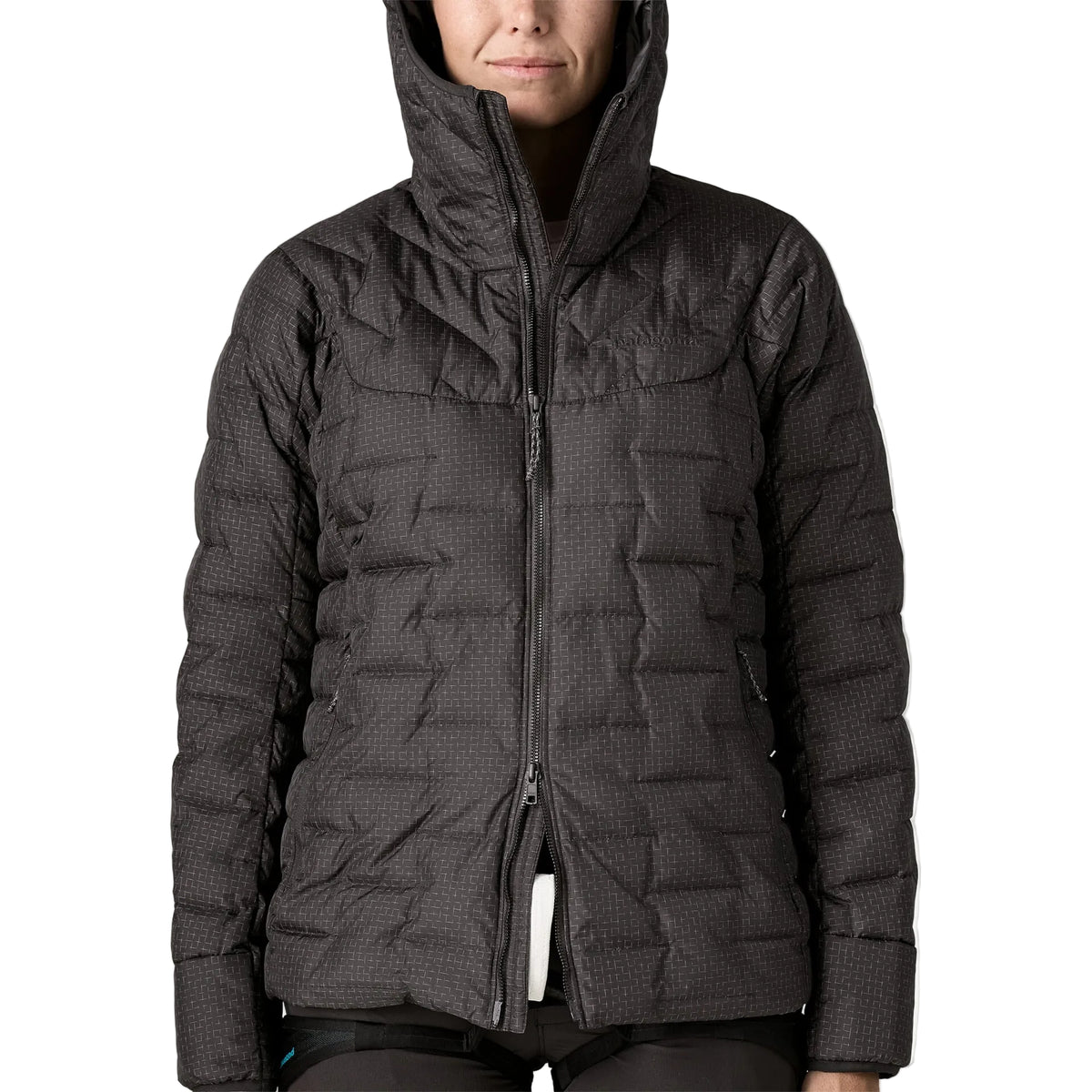 Patagonia Women's Durable Down Hoody featuring abrasion-resistant ripstop fabric, insulated adjustable hood, full-length zipper and quilted down construction.