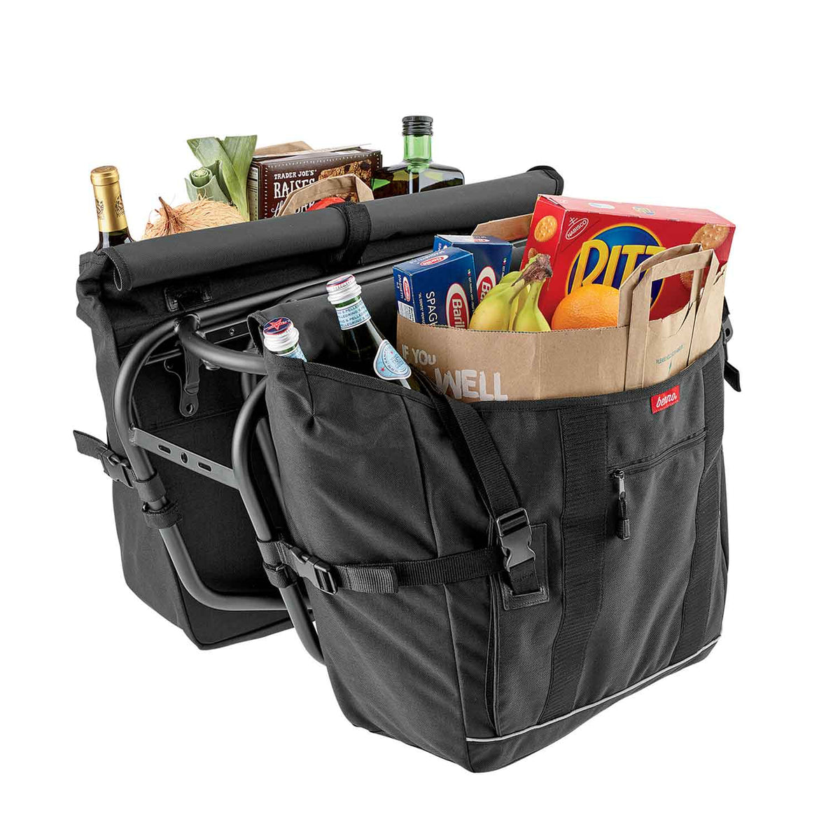 Benno Utility Pannier 30L cargo bag with adjustable straps for carrying boxes, oversized items and other loads on compatible Benno bikes.