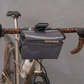 Outer Shell Drawcord Bicycle Handlebar Bag displayed on bike. Designed for storing essentials on bike and one handed access.