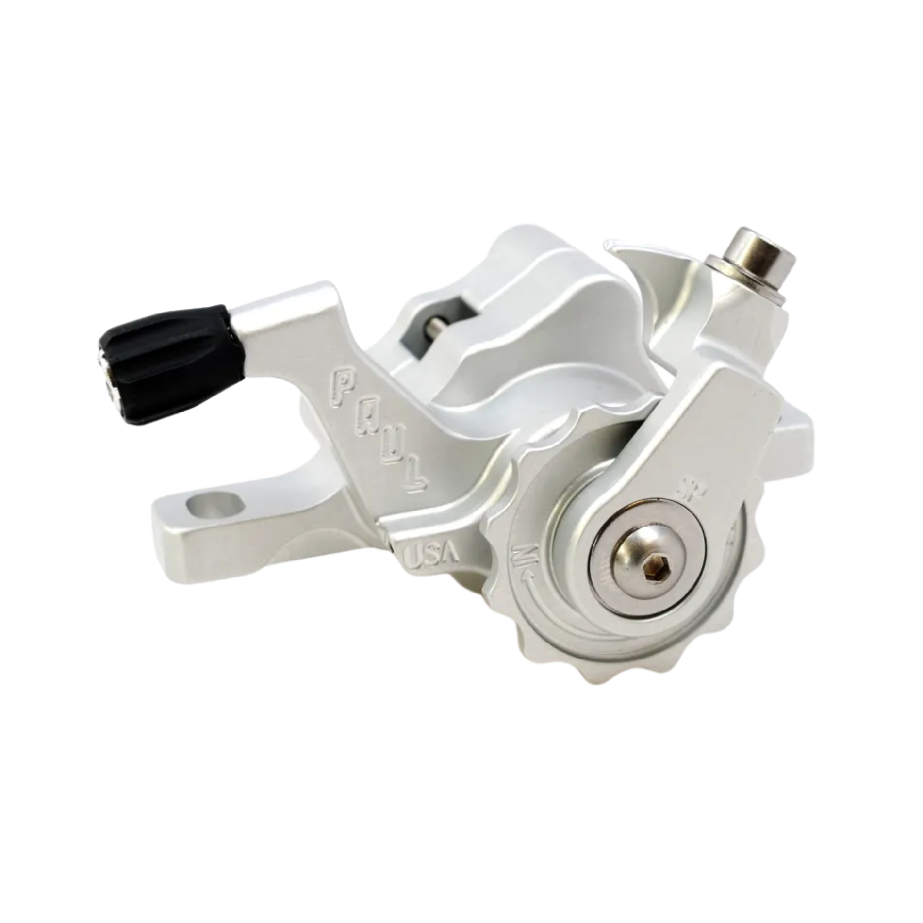 Paul Components Klamper post mount all silver disc caliper clamping view