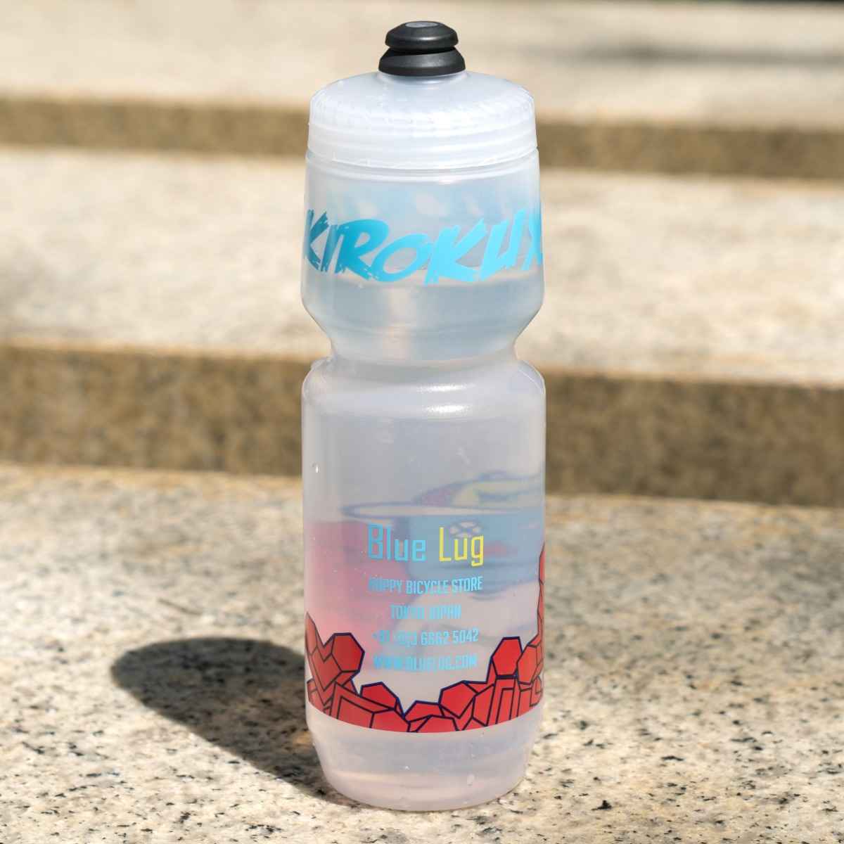 Rokkaku Boy Water Bottle in Clear showing back graphic design.