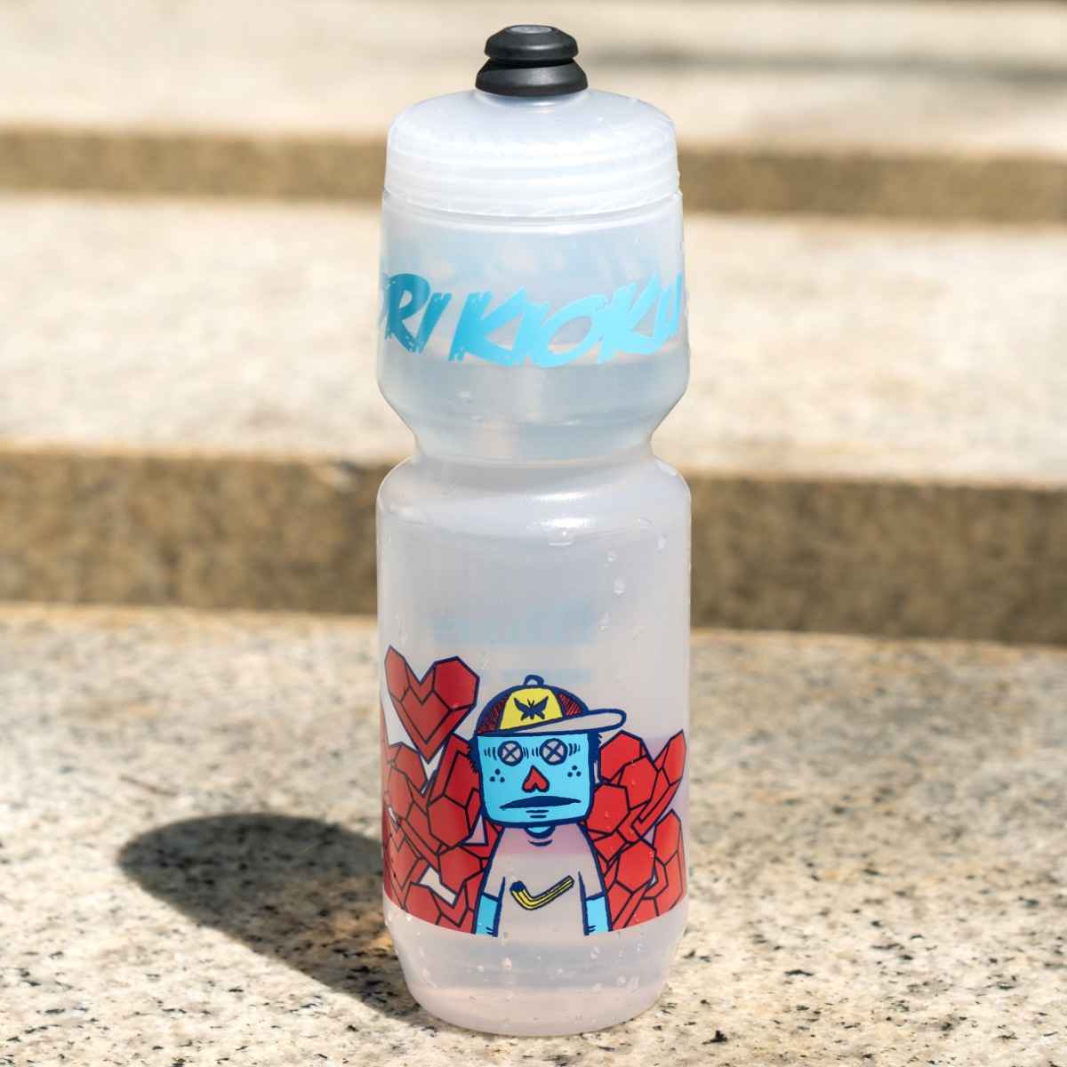 Rokkaku Boy Water Bottle in Clear showing front graphic design.