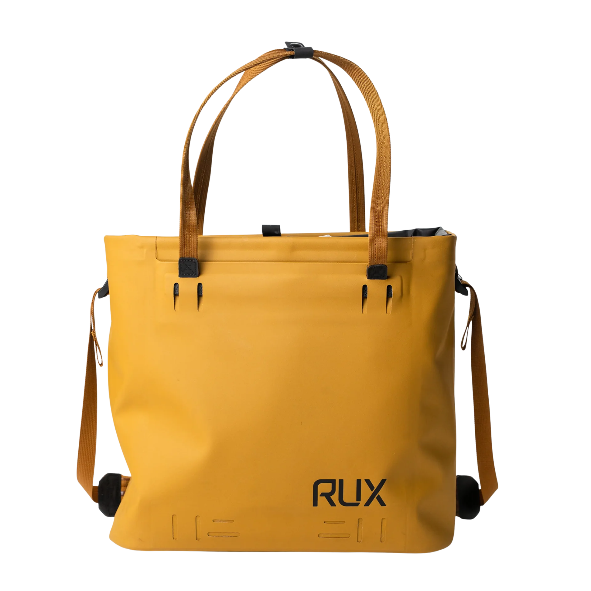 RUX 15L Waterproof Tote in Bronze designed for travel, commuting, everyday carry, camping with accessory and laptop compartments