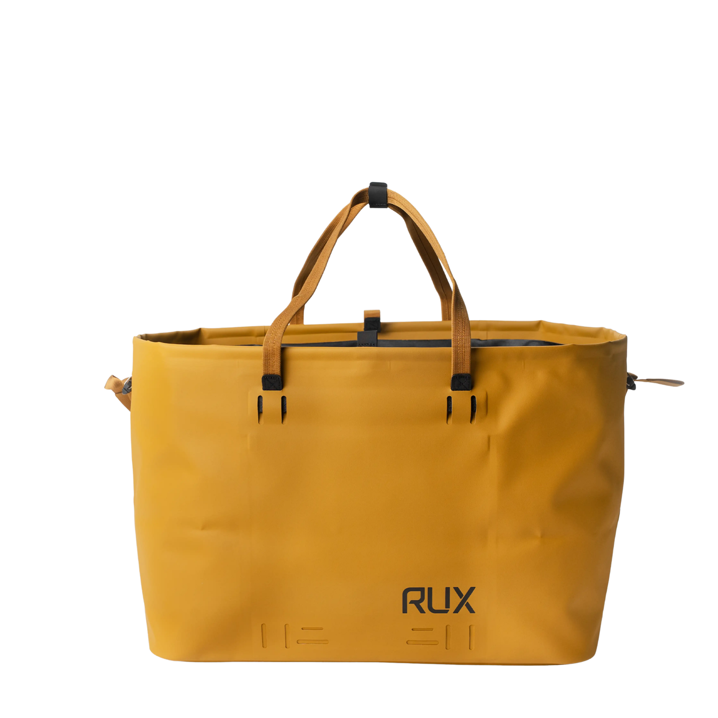RUX Waterproof Tote Bag 50L in Bronze with roll-top closure designed for organizing outdoor gear and keeping it dry for camping, travel, biking, rock climbing and on the go