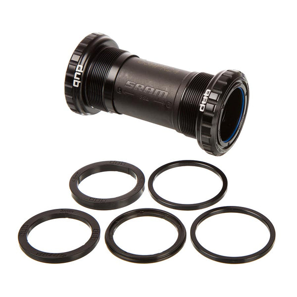 Bicycle bottom bracket with five black washers on a white background