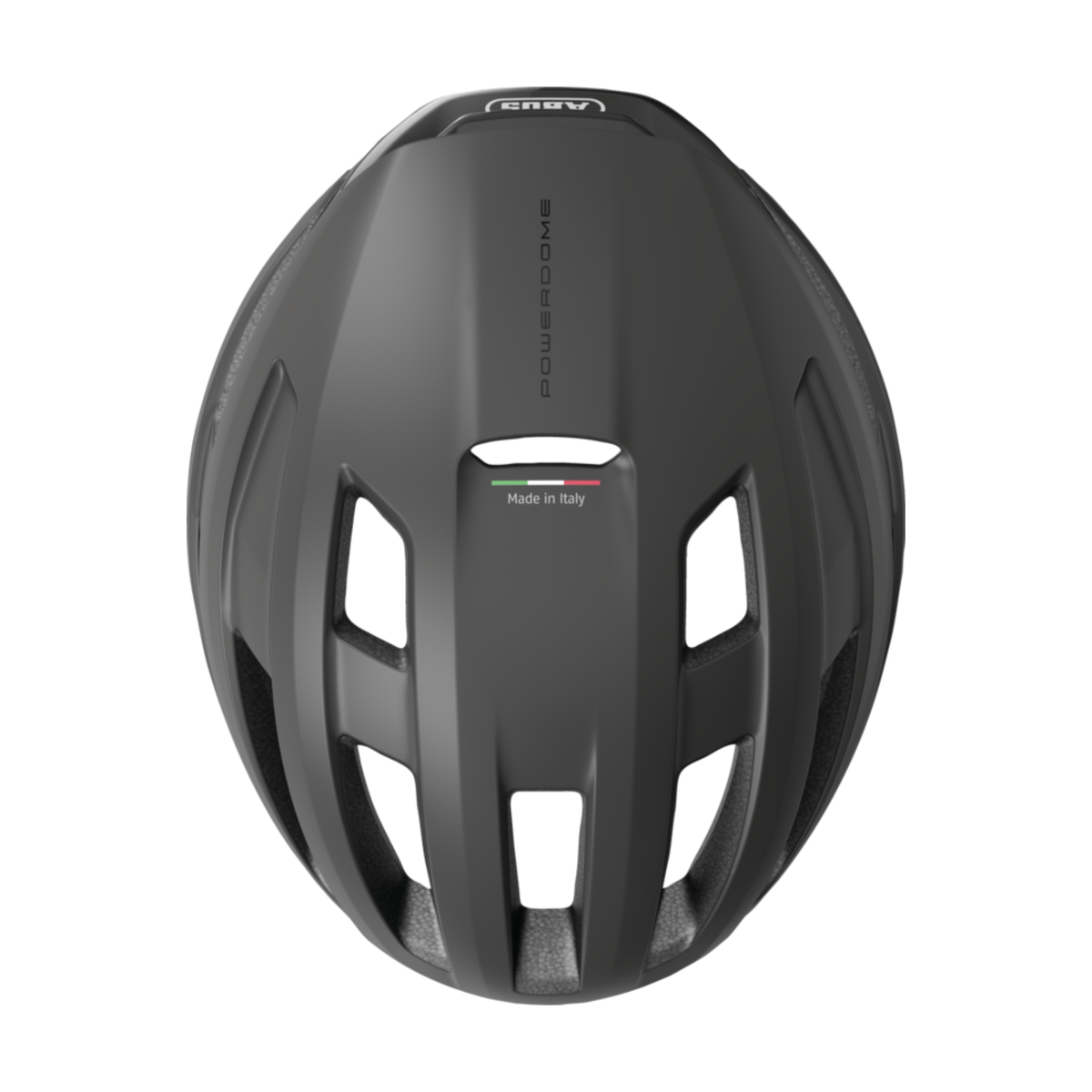 ABUS PowerDome cycling helmet featuring lightweight in-mould construction, streamlined profile, upper ventilation scoop and adjustable rear fit system.