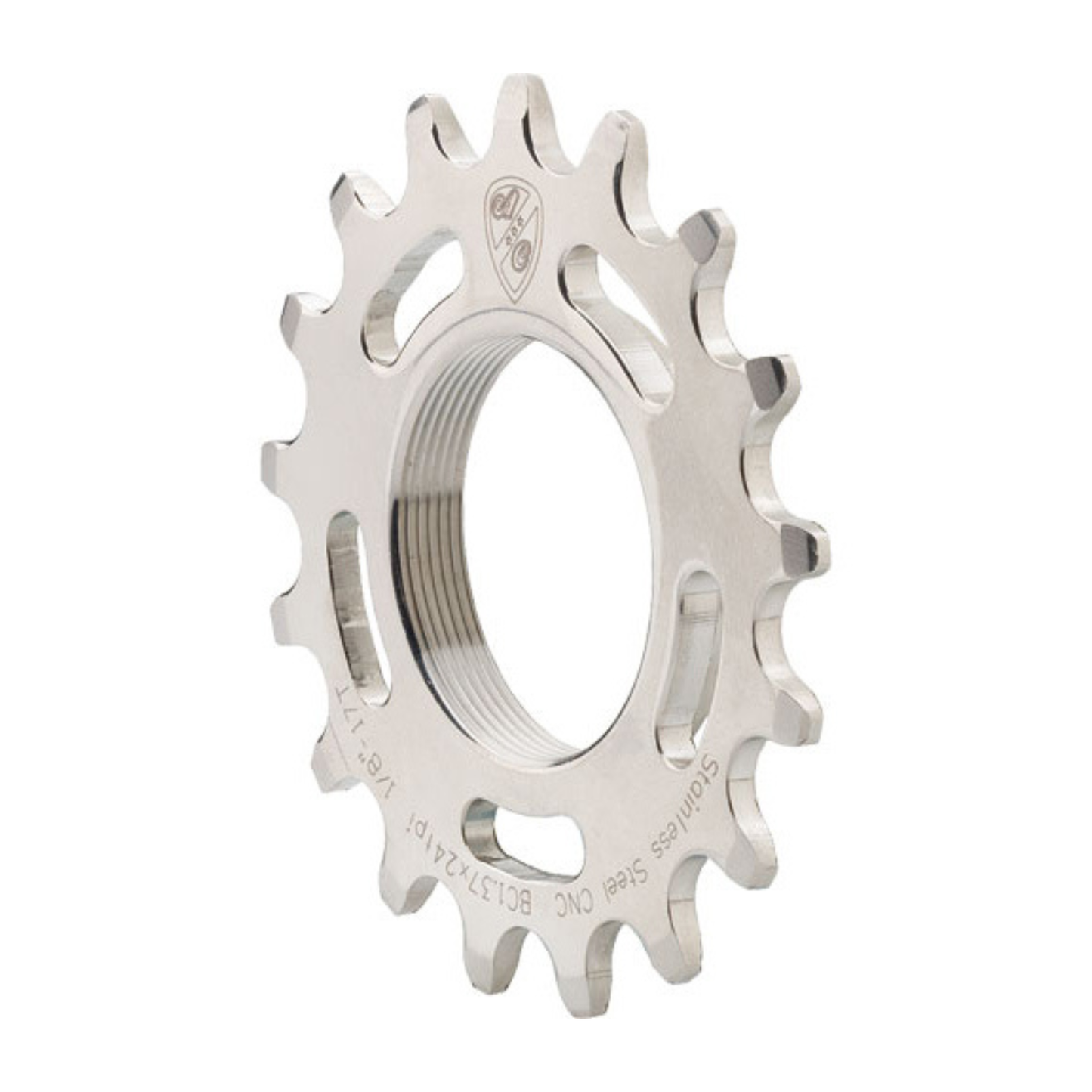 All-City stainless steel fixed-gear cog close-up