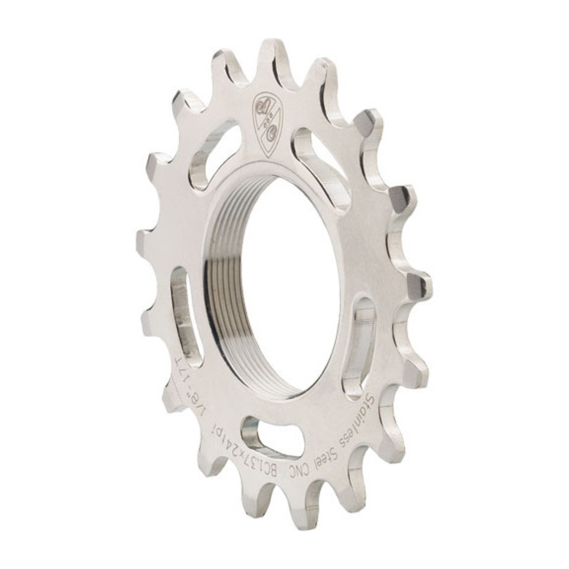 All-City stainless steel fixed-gear cog close-up