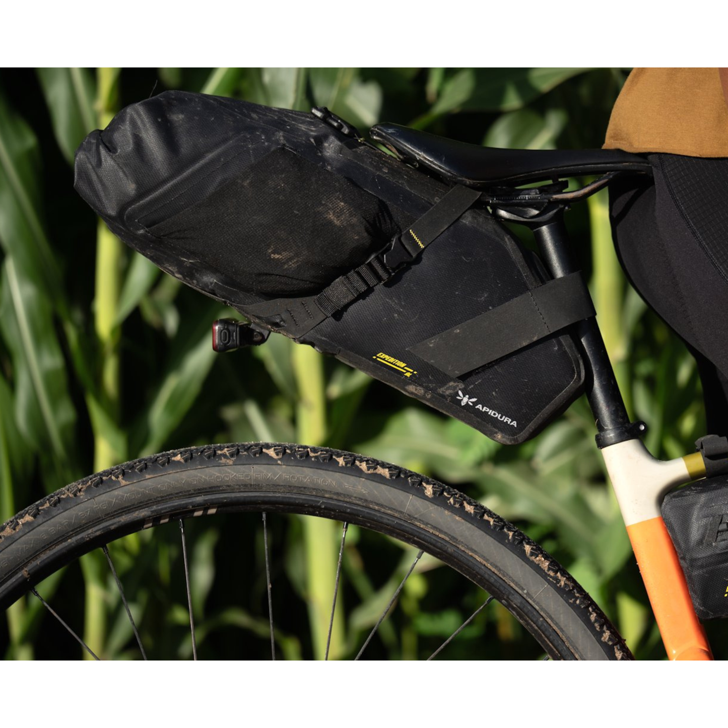 Apidura Expedition Saddle Pack mounted on a bike right side complete view