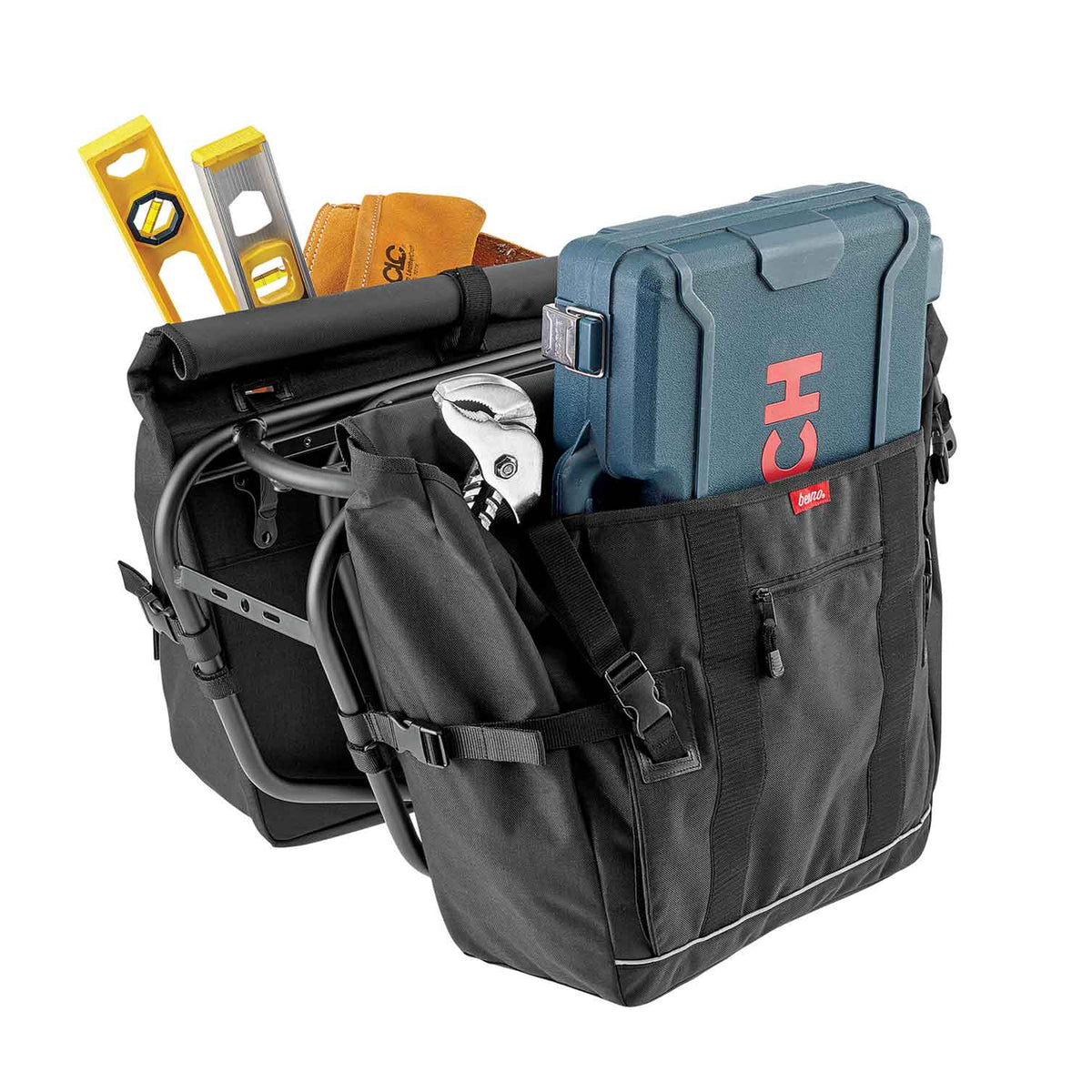 Benno Utility Pannier 30L cargo bag with adjustable straps for carrying boxes, oversized items and other loads on compatible Benno bikes.