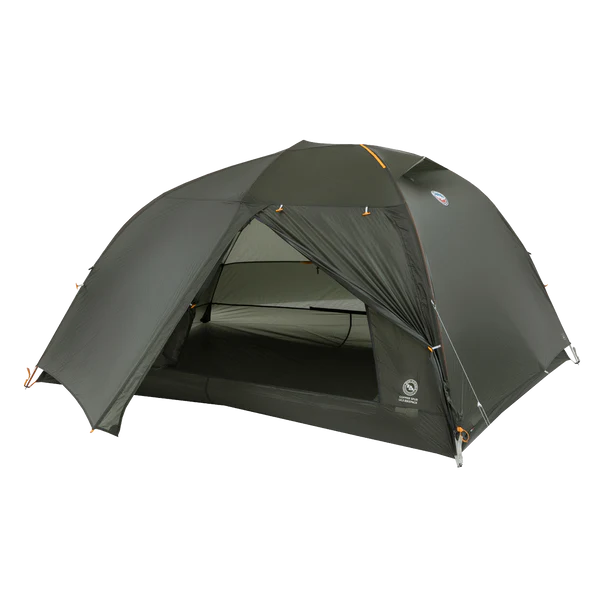 Big Agnes Copper Spur UL3 Bikepack ultralight three person tent with one opened door 