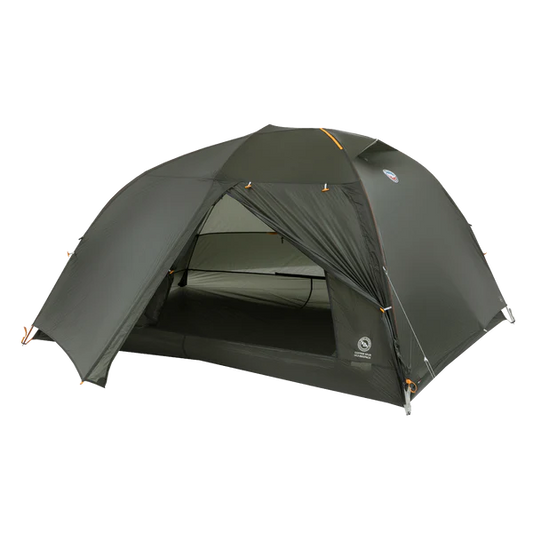 Big Agnes Copper Spur UL3 Bikepack ultralight three person tent with one opened door 