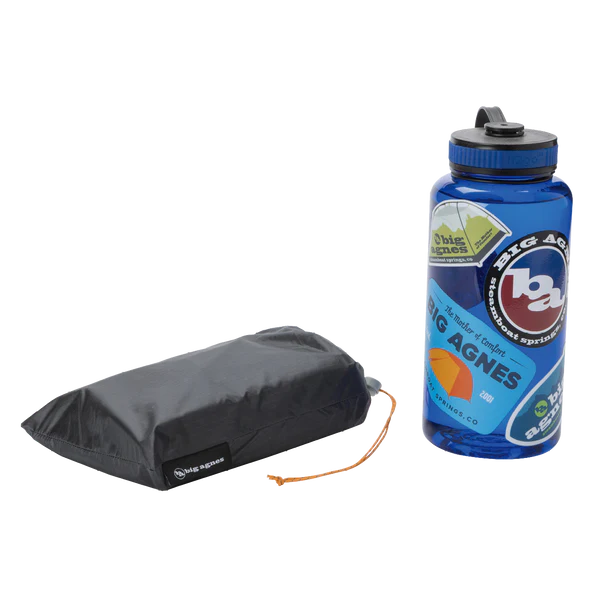 Big Agnes Tiger Wall UL2 Bikepack Footprint packed next to a nalgene bottle 