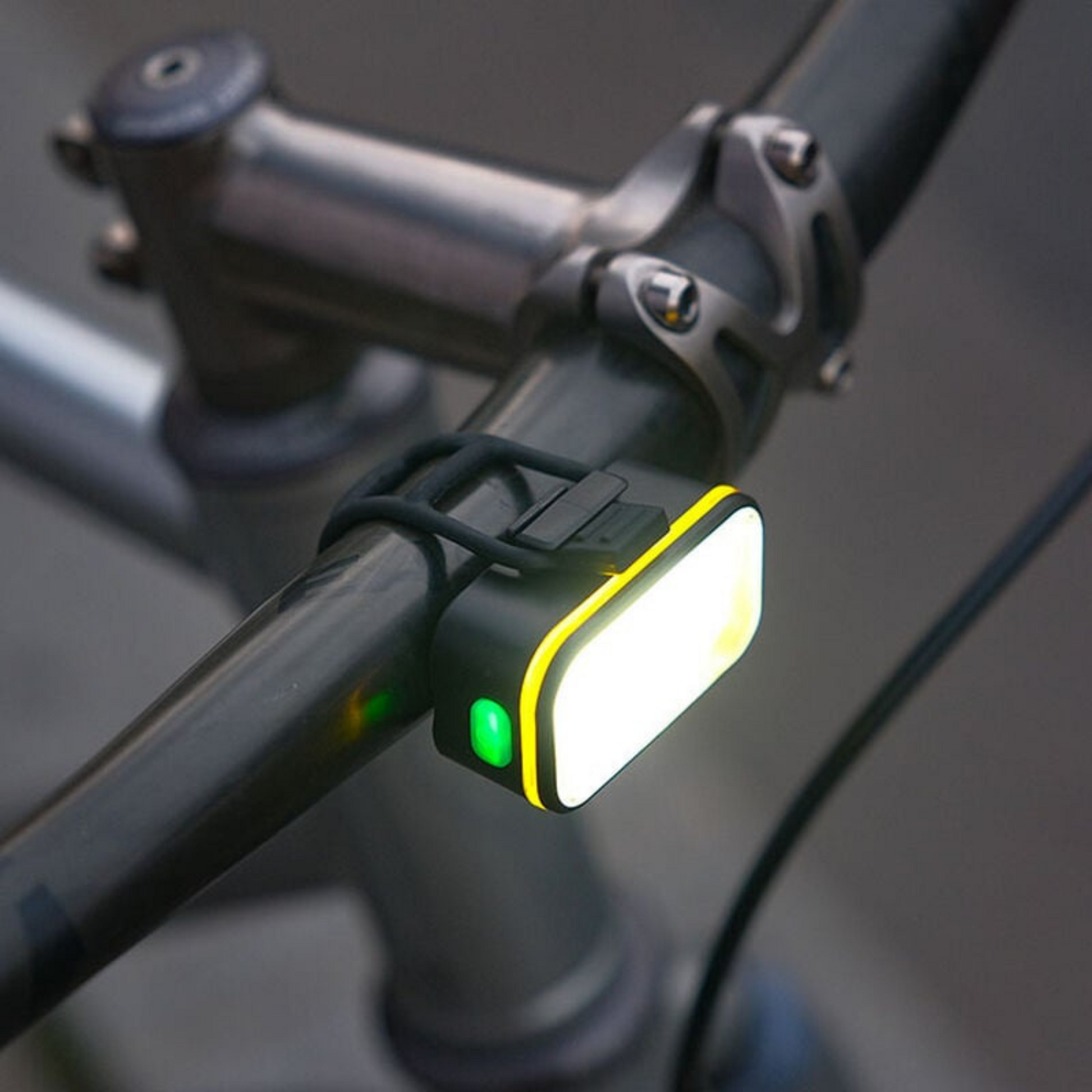 Blackburn Grid 2’Fer light being used in front light mode, attached to handlebar with silicone band