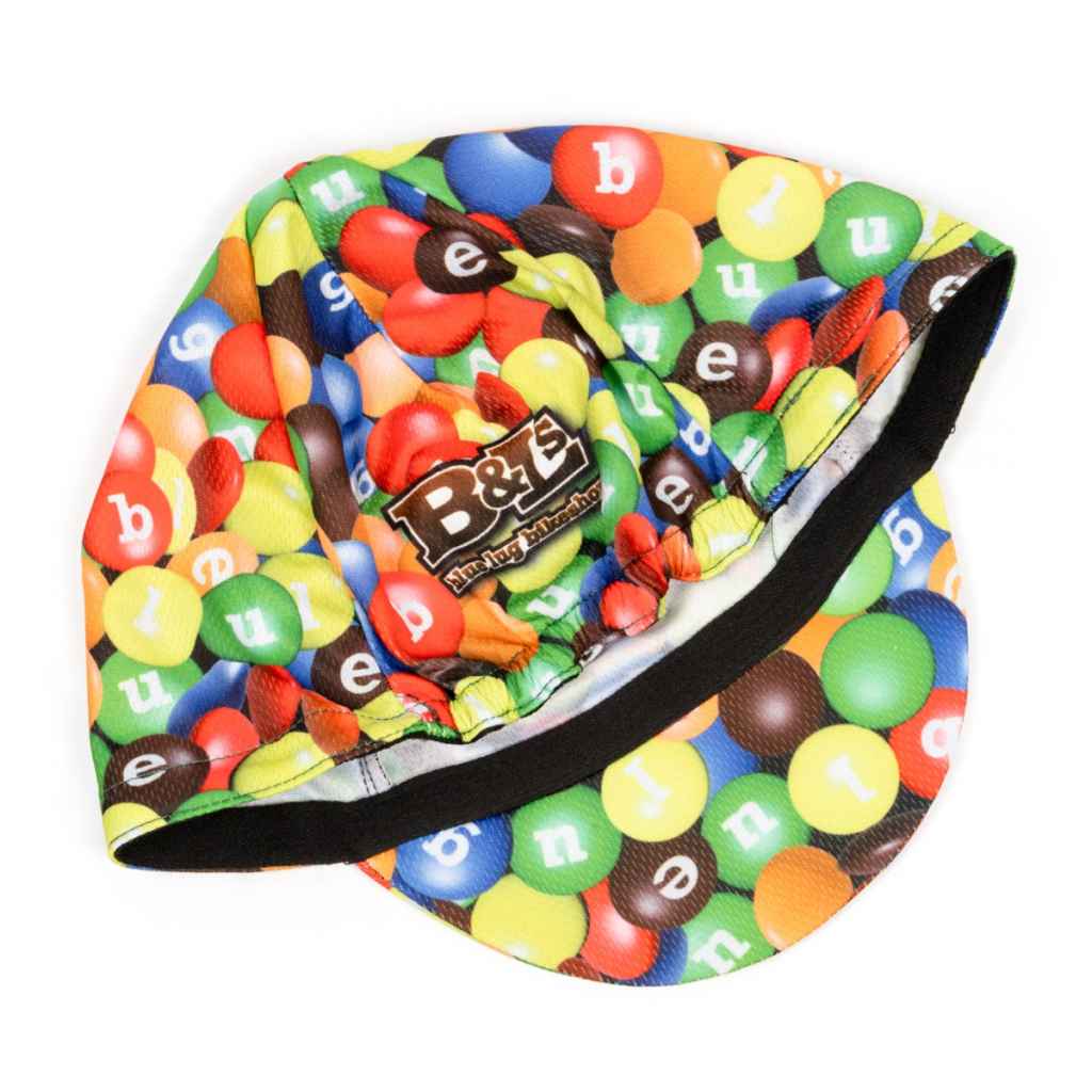 Blue Lug Chocolate Poly cycling cap featuring original chocolate-inspired artwork and lightweight, breathable polyester construction.