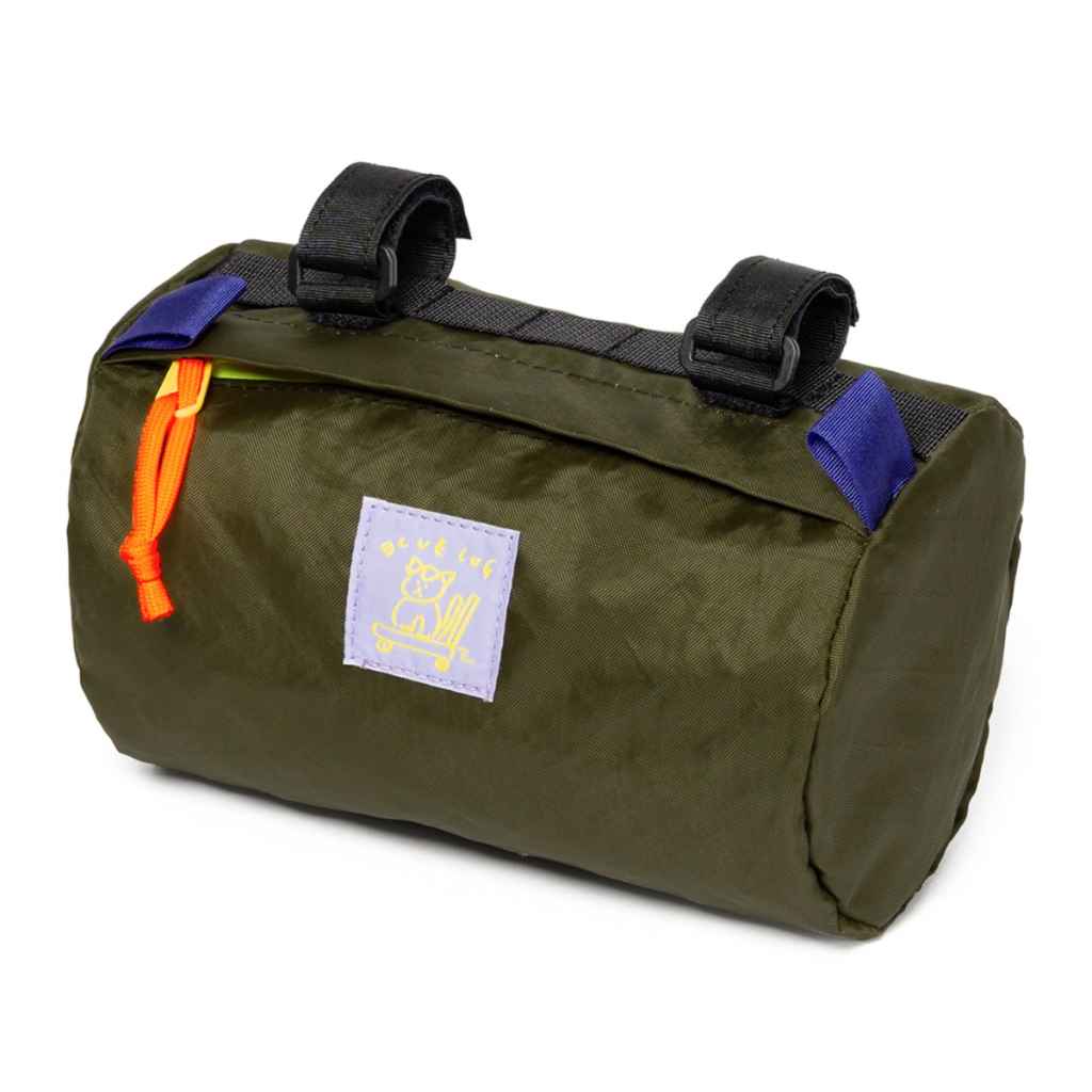 Blue Lug Handlebar Pouch featuring a compact, soft-sided nylon construction with removable straps for mounting to bicycle handlebars.