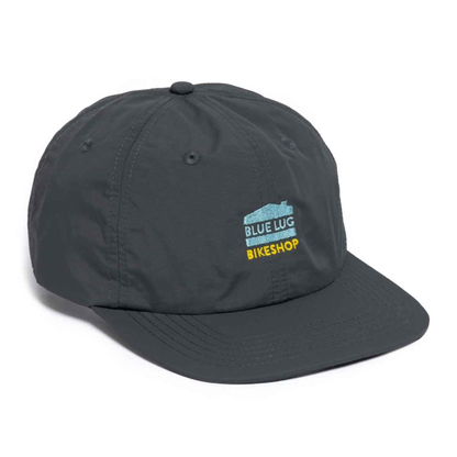 Blue Lug House Logo Cap lightweight nylon six-panel cycling cap in grey on white background