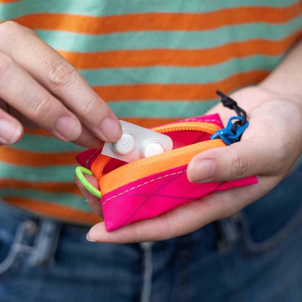 Blue Lug Kozeni Pouch, a compact Japanese-made coin and accessory pouch available in assorted technical fabrics and printed designs.