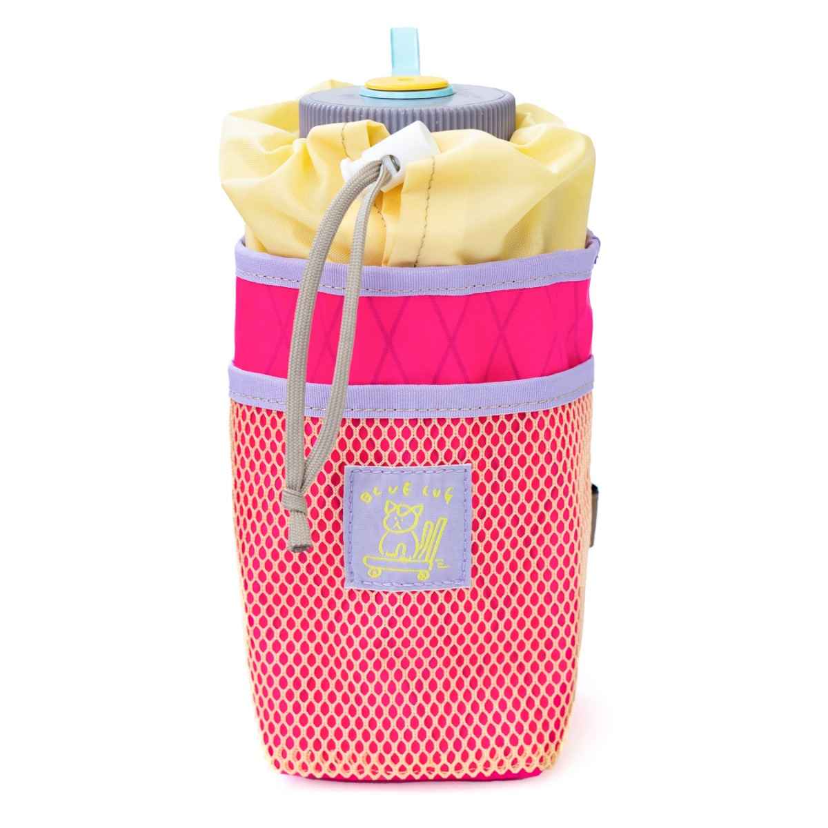 Blue Lug Stem Pouch in Pink and Beige X-Pac fabric. Made in Japan bicycle feedbag, now available in Toronto, Canada. Designed for storing essentials on the bike.