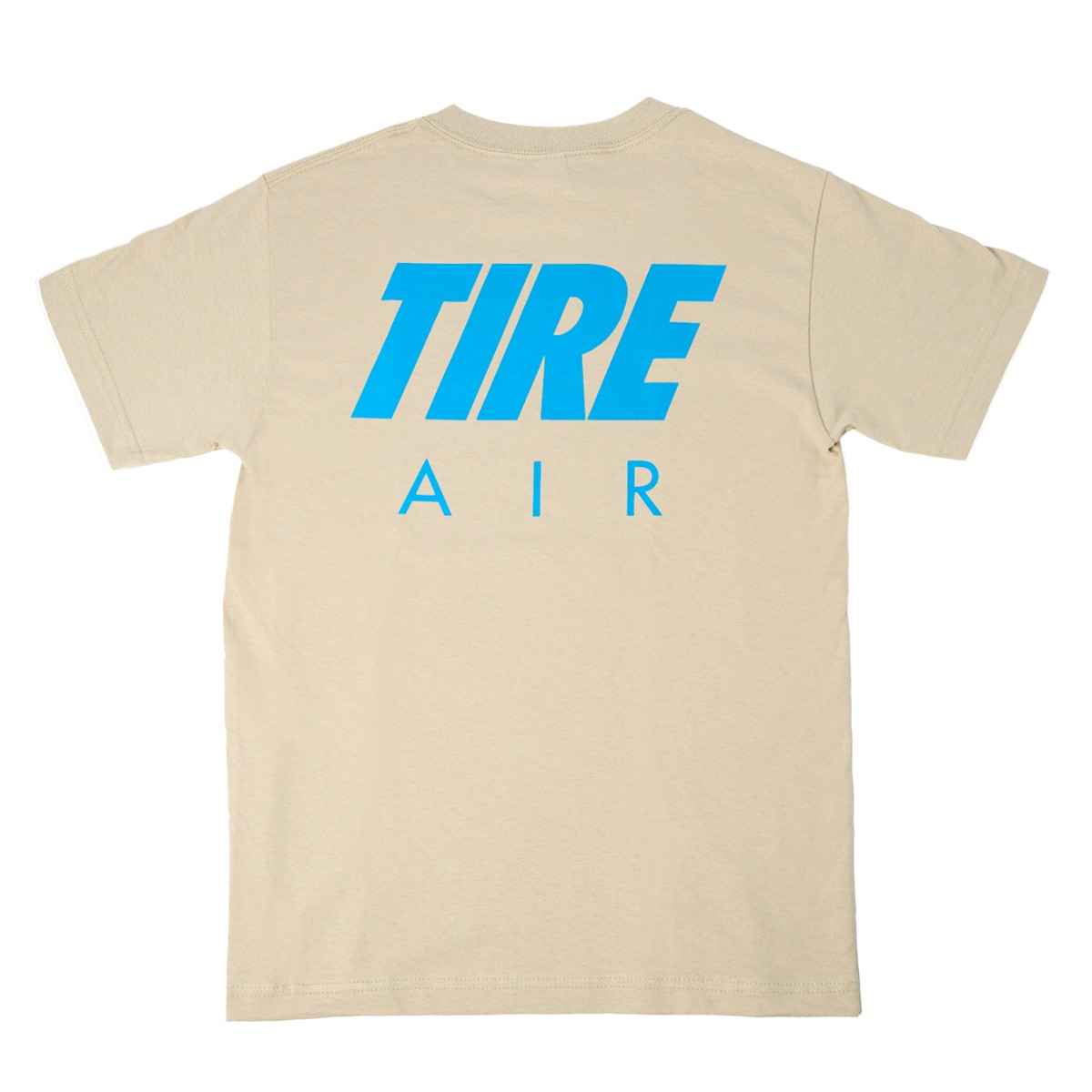 Back side of Blue Lug Tire Air T-Shirt with Tire Air graphic text.  Available in Toronto, Canada.