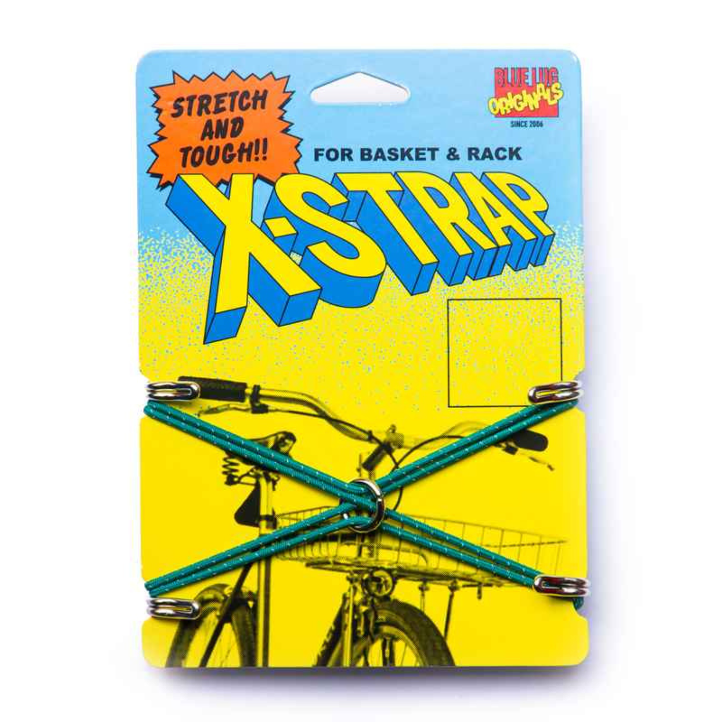 Blue Lug X-Strap elastic cargo strap in green colour in packaging