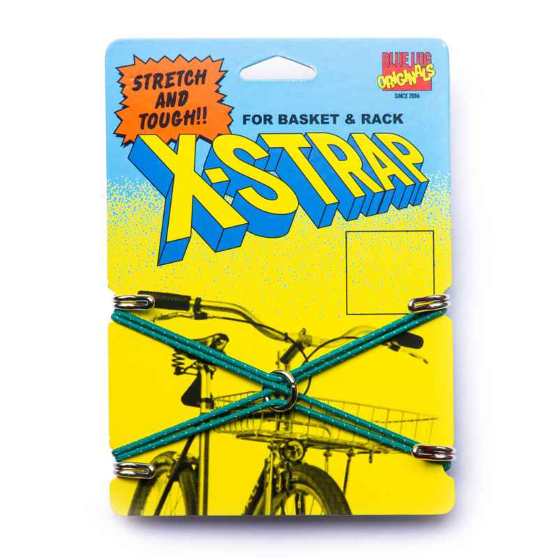 Blue Lug X-Strap elastic cargo strap in green colour in packaging