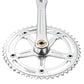 Blue Lug RMC Track Crank Set in all silver with slim crank arms and hollow 46T chainring for single-speed track bikes.