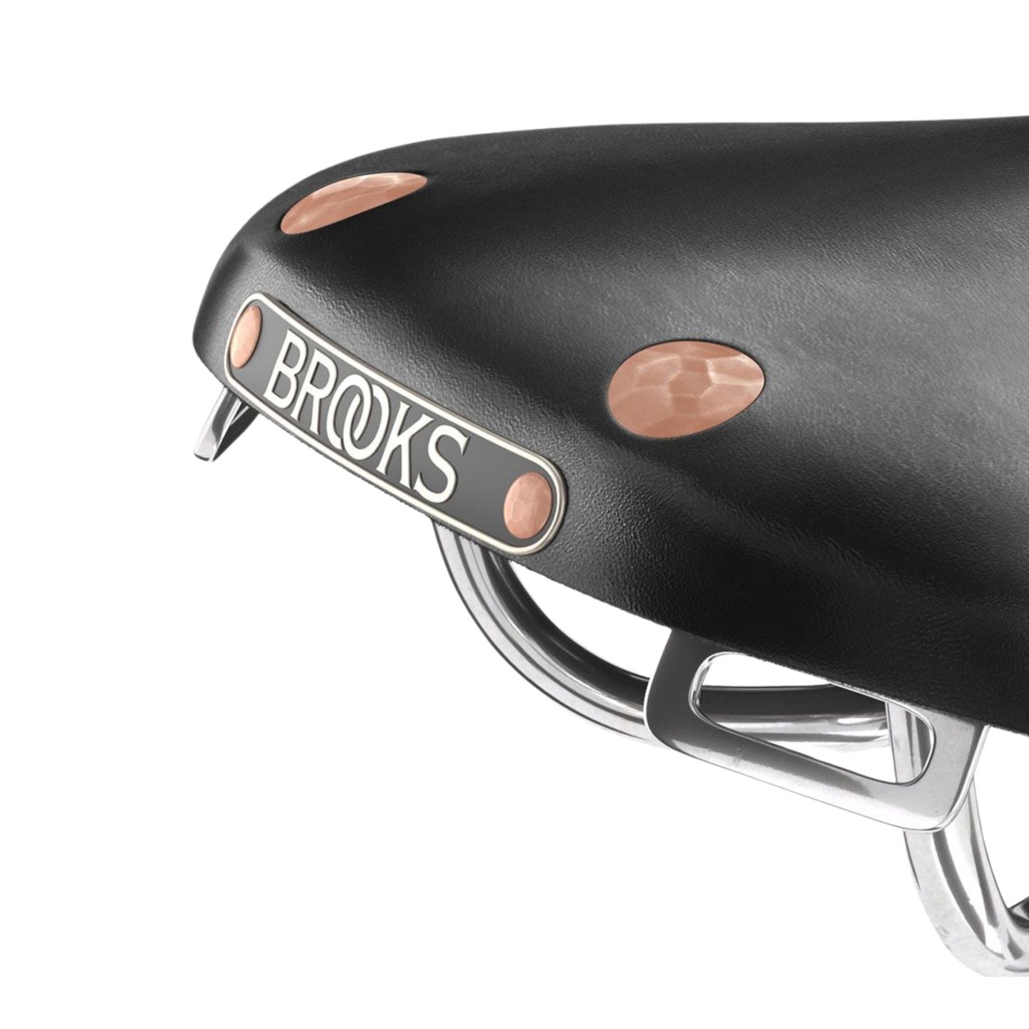 Close-up of Brooks Swift saddle copper rivets