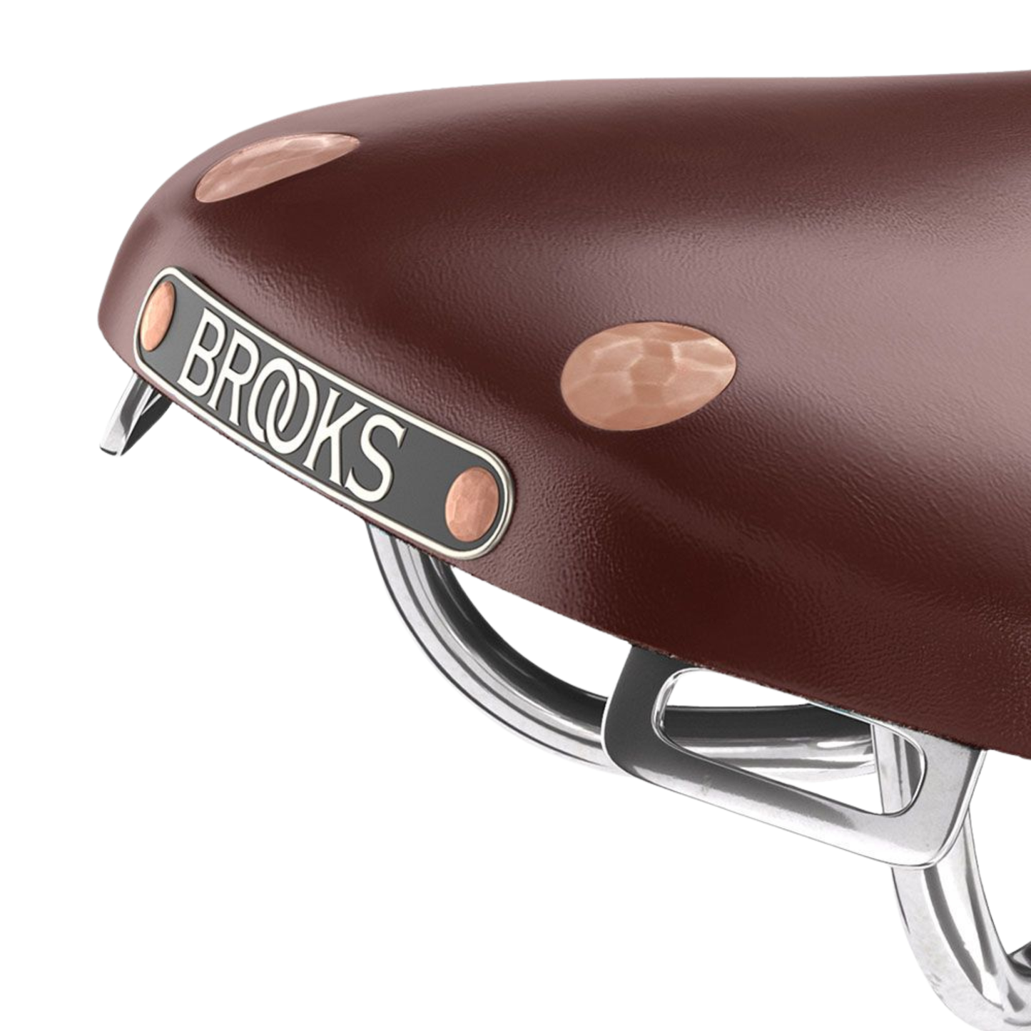 Close-up of Brooks Swift saddle copper rivets
