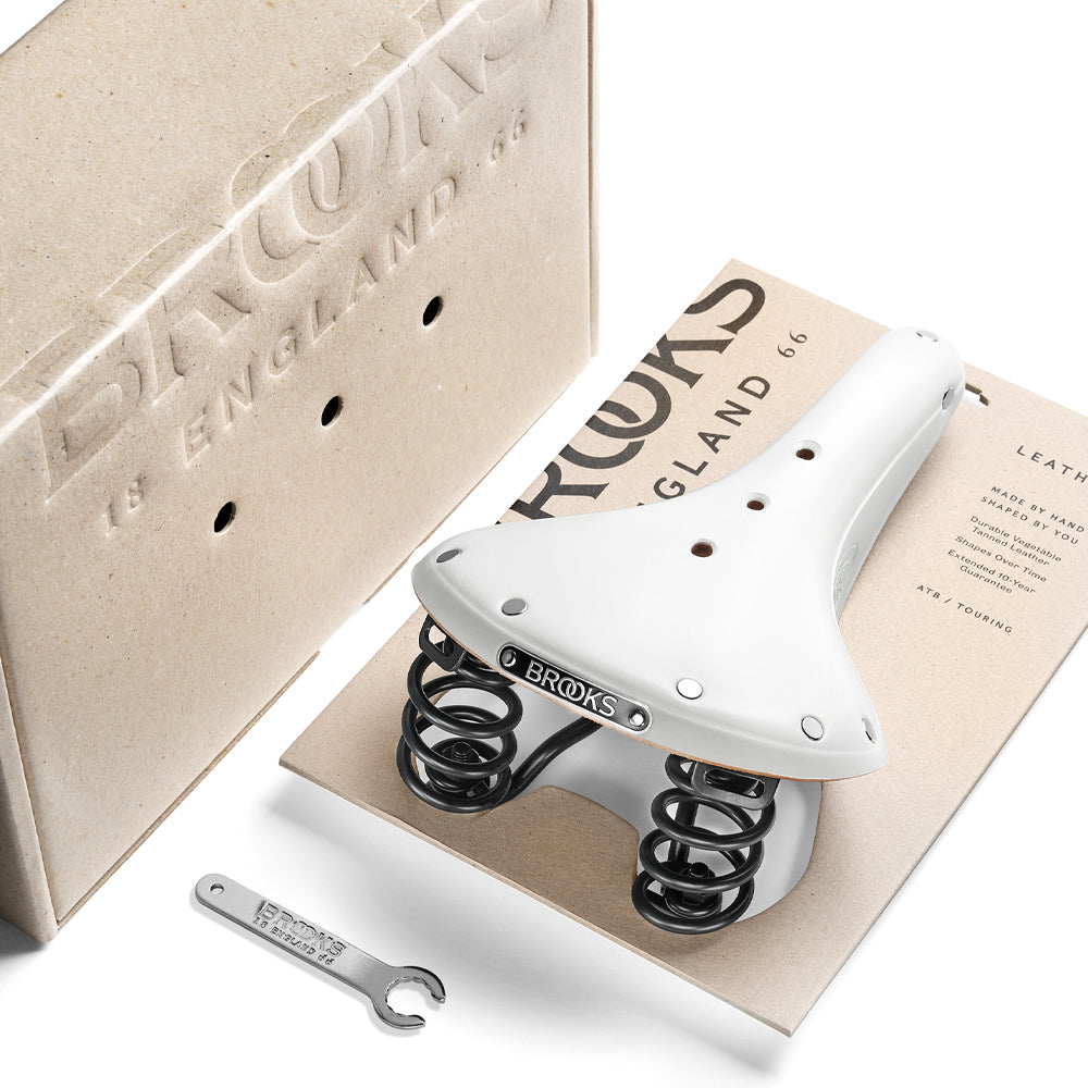 Brooks Flyer LTD white leather saddle with packaging and assembly tool 