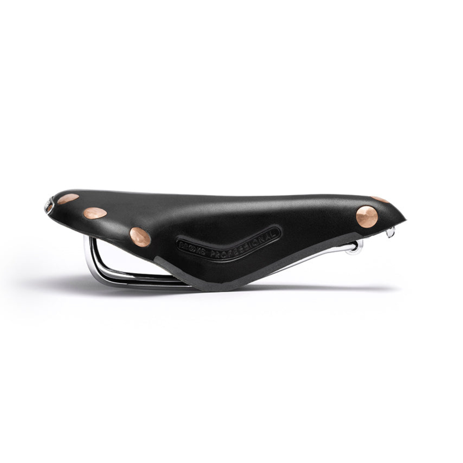 Brooks Team Pro Special handcrafted leather bicycle saddle with copper rivets side profile on white background