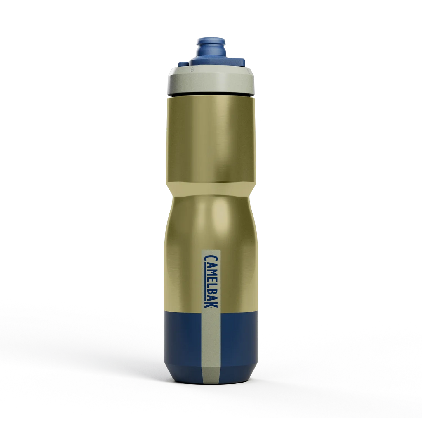 CamelBak Podium Steel Insulated water bottle with gold and blue design on a white background
