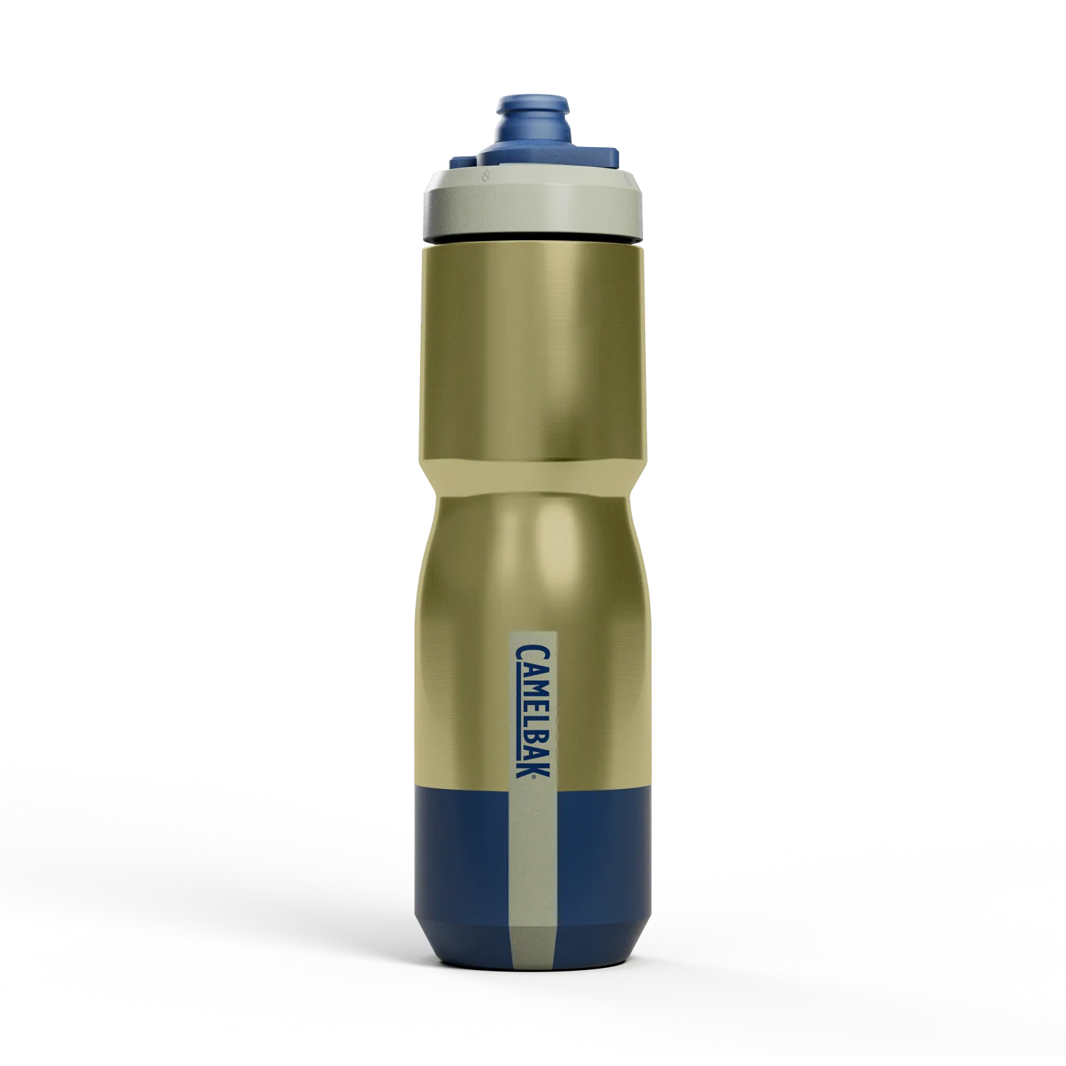 CamelBak Podium Steel Insulated water bottle with gold and blue design on a white background
