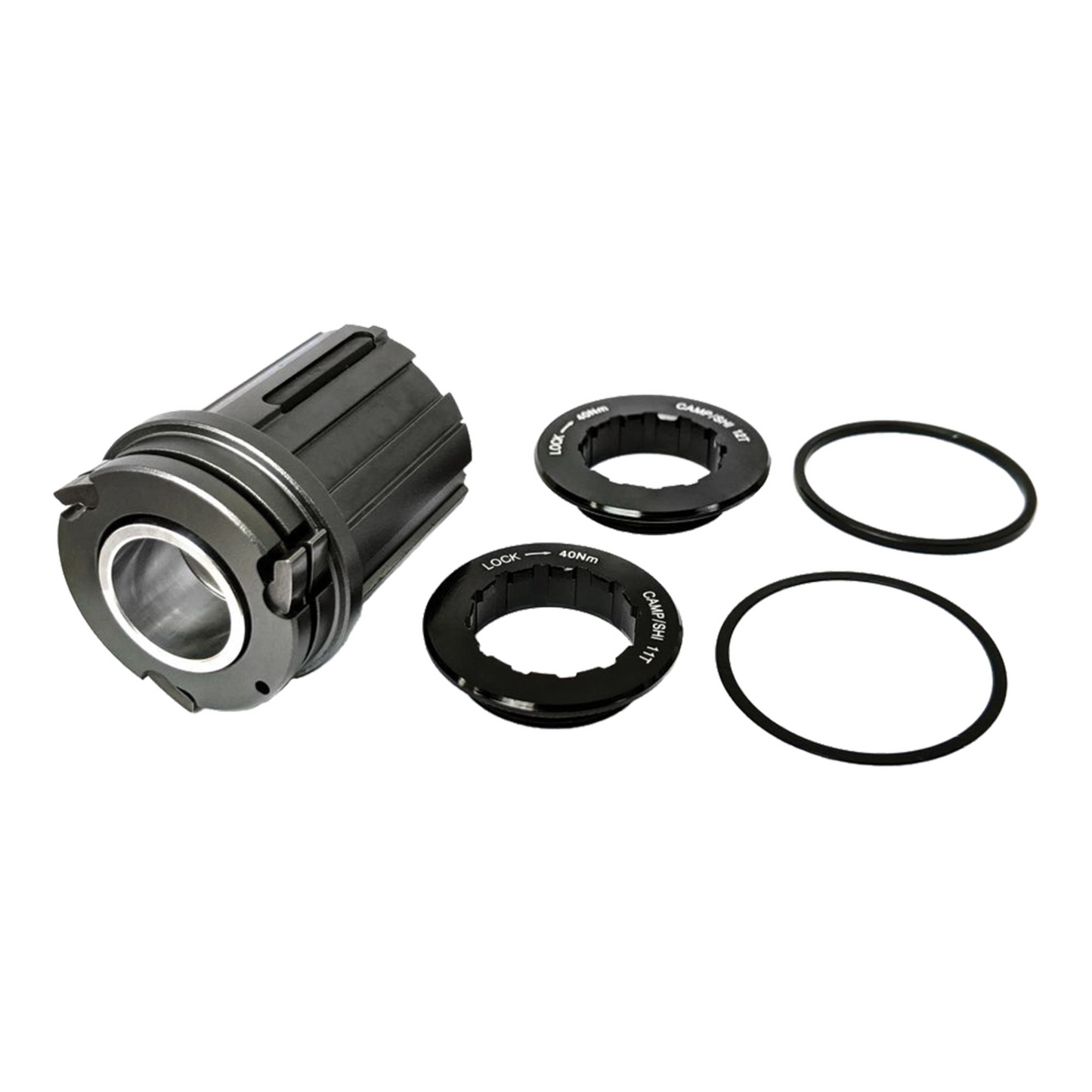 Close-up of Campagnolo freehub body adapter for Wahoo trainer