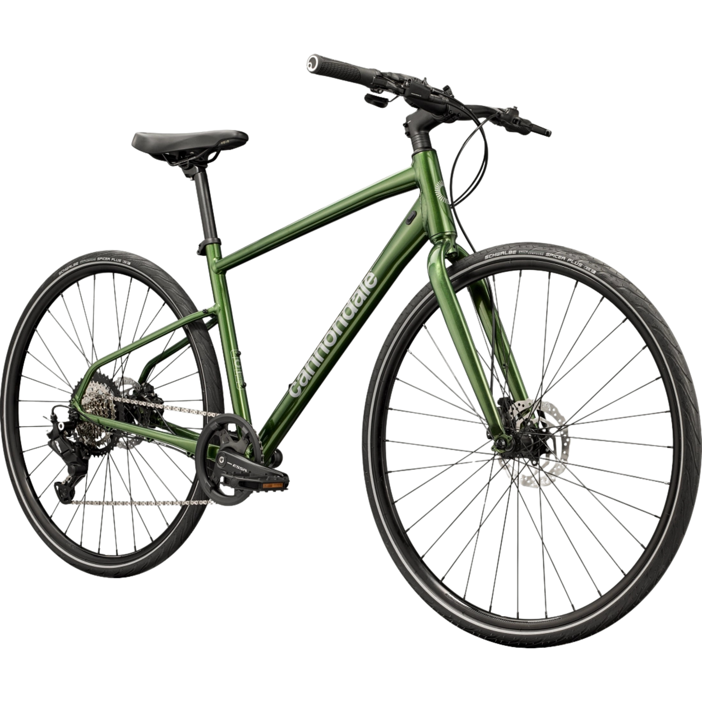 Cannondale Quick 3 Spruce Green hybrid bike side view from front side