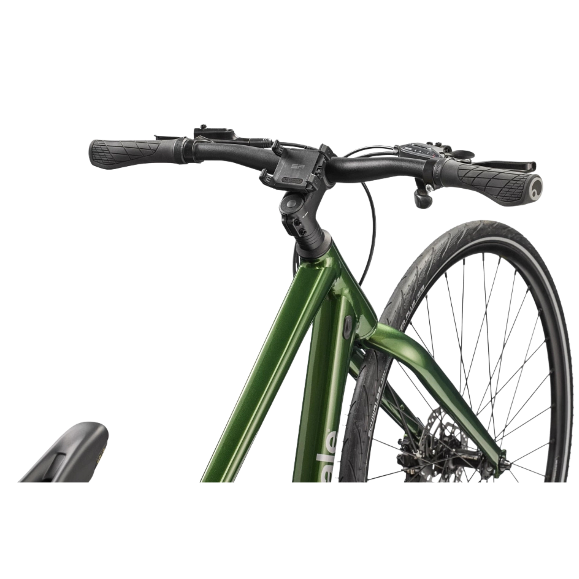 Cannondale Quick 3 Spruce Green hybrid bike handle bar detail view