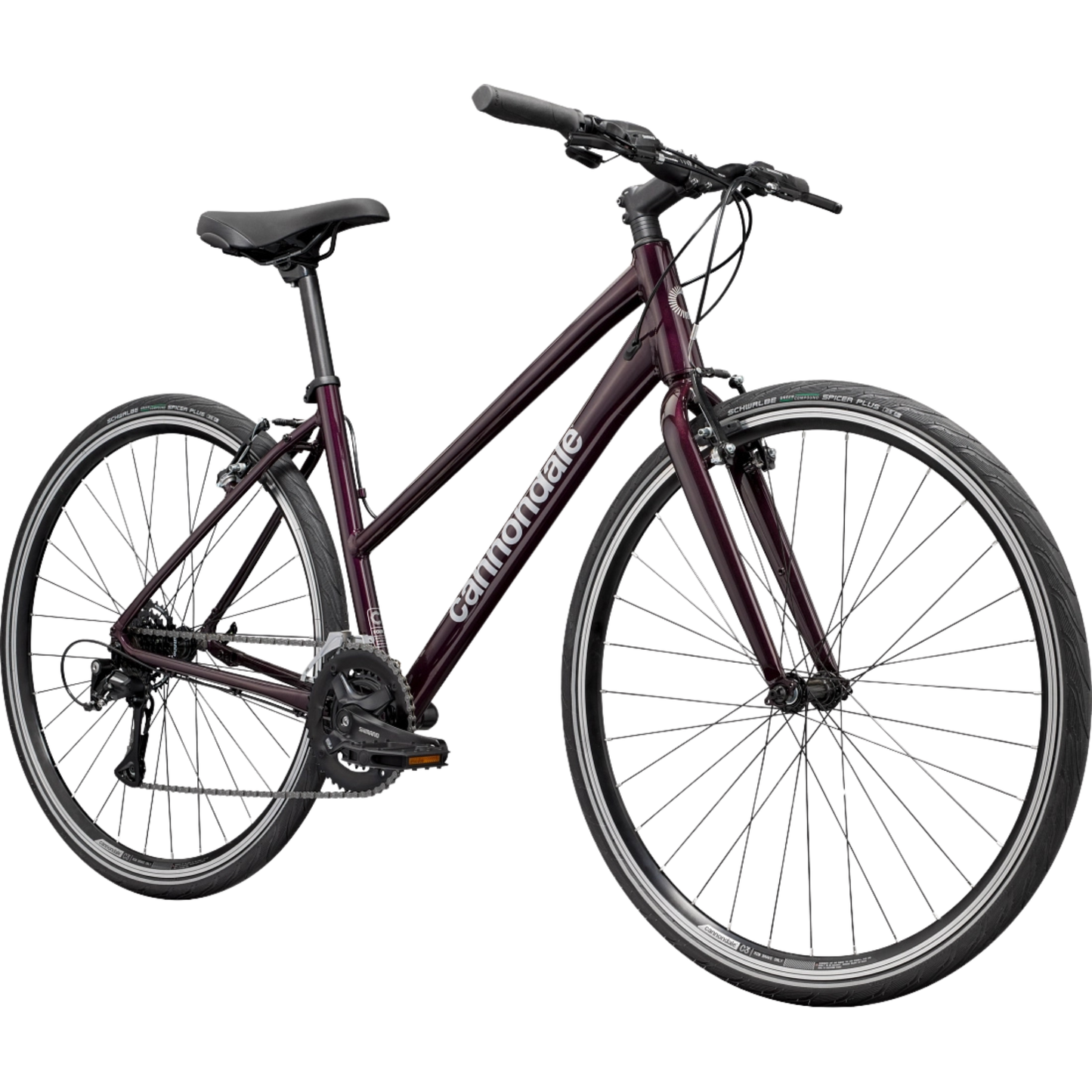 Cannondale Quick 4 StepThru Royal Purple hybrid bike side view Fromm front drive side