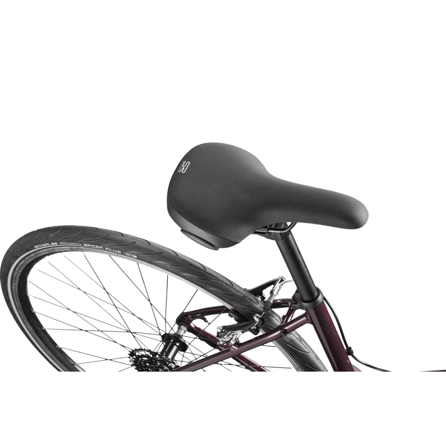 Cannondale Quick 4 StepThru Royal Purple hybrid bike saddle detail view