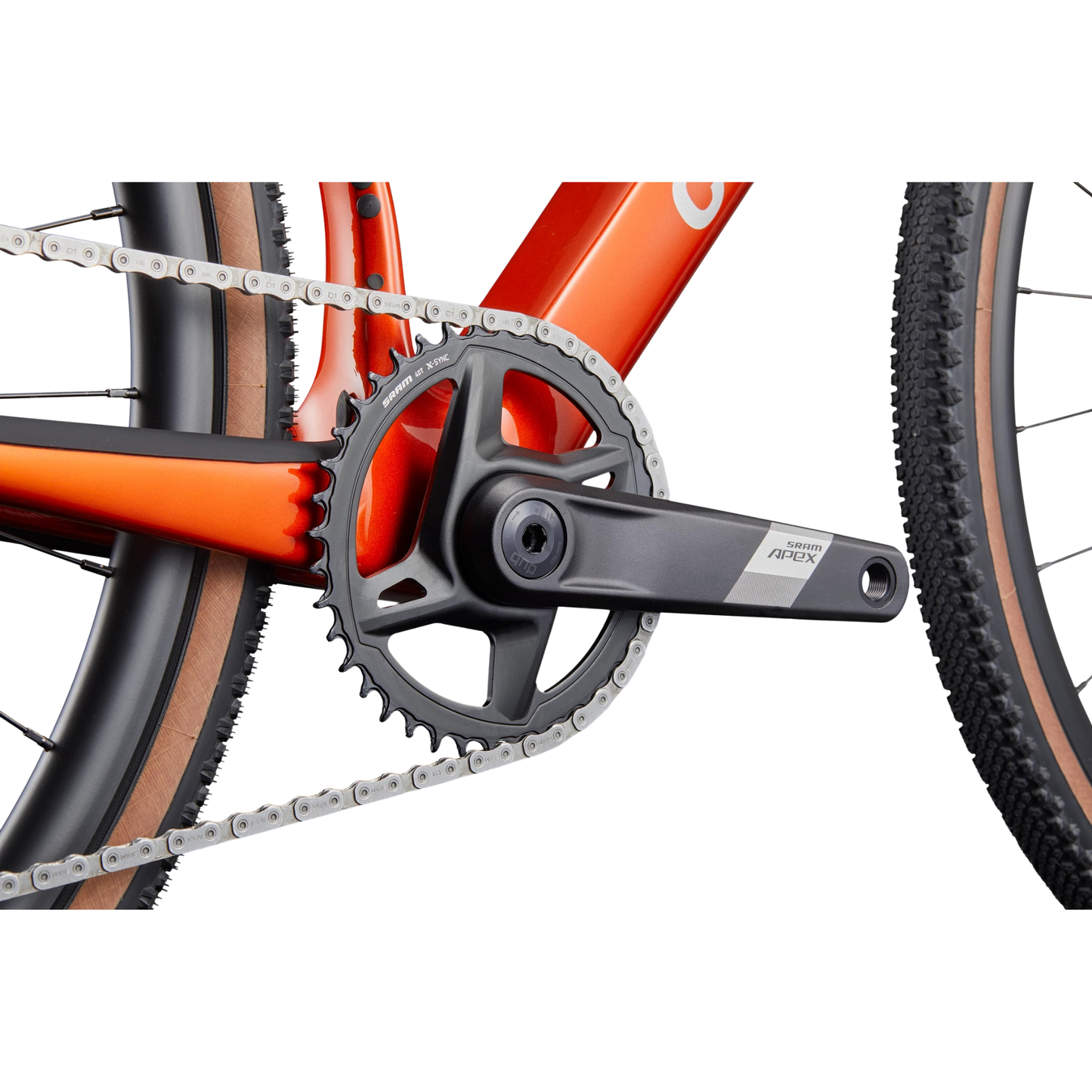 Sram Apex crankset on a Cannondale SuperX 4 AXS carbon gravel bike fire orange colour