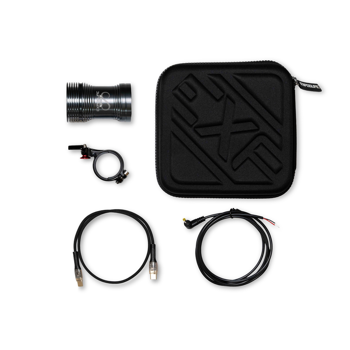 Exposure Lights Revo 5 2000-lumen dynamo-powered front bicycle light with CNC-machined aluminium body, integrated rechargeable battery and USB-C charging.