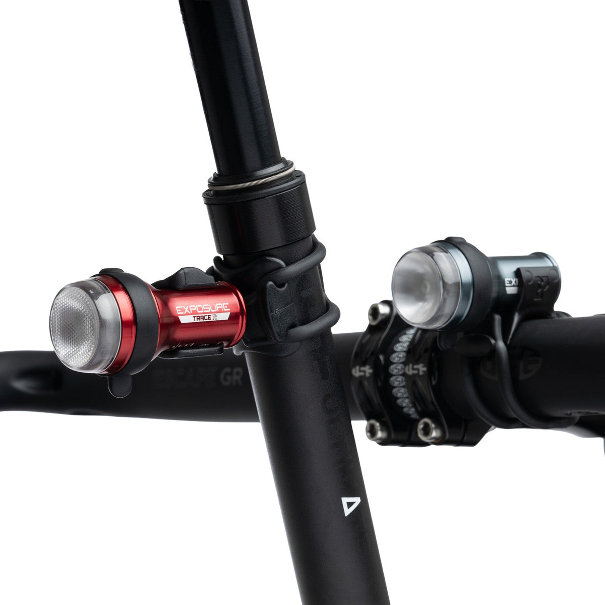 Exposure Lights Trace 4 and TraceR 4 ReAKT rechargeable front and rear bicycle light set with compact CNC-machined aluminium bodies and DayBright technology.