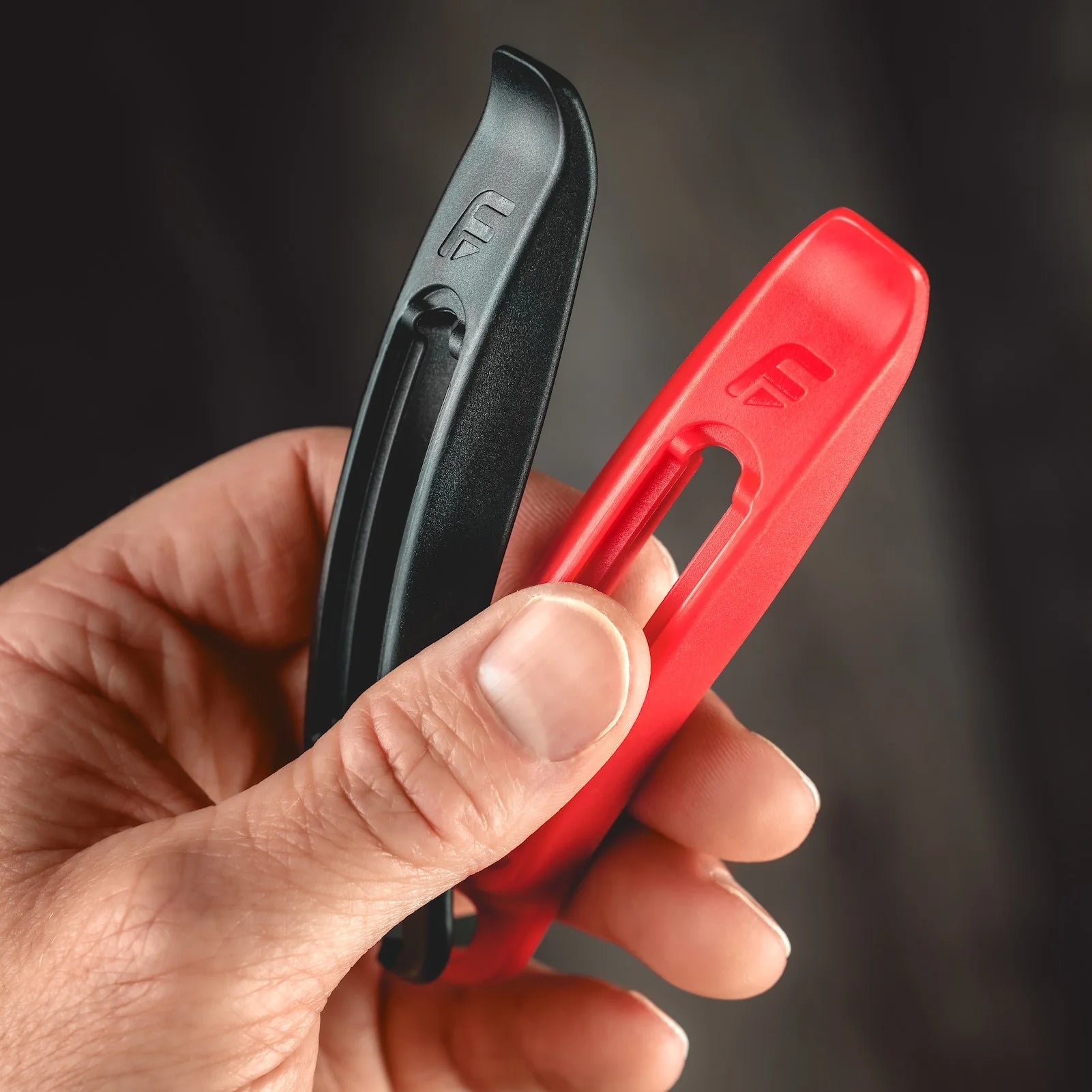 Feedback Sports Biolever tire levers
together being hold by a human hand