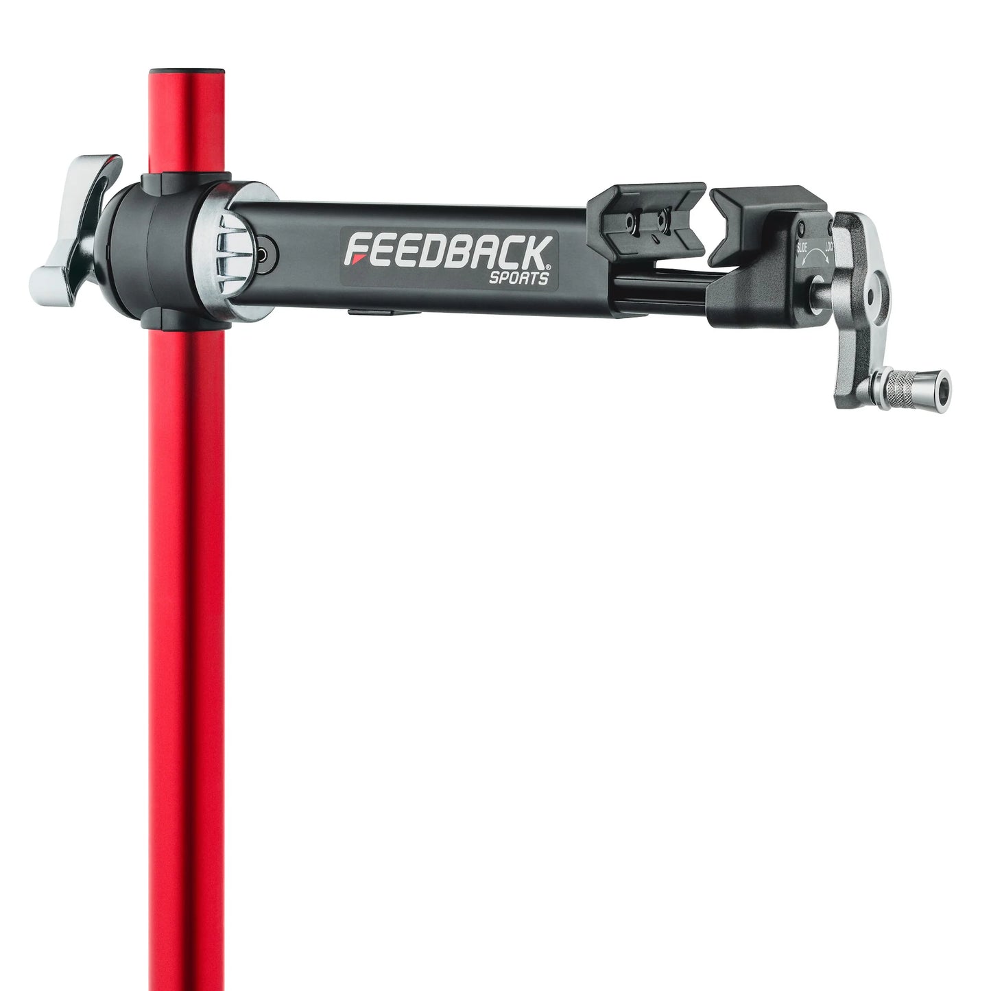 Feedback Sports Pro Ultralight bike repair stand clamp arm close up view