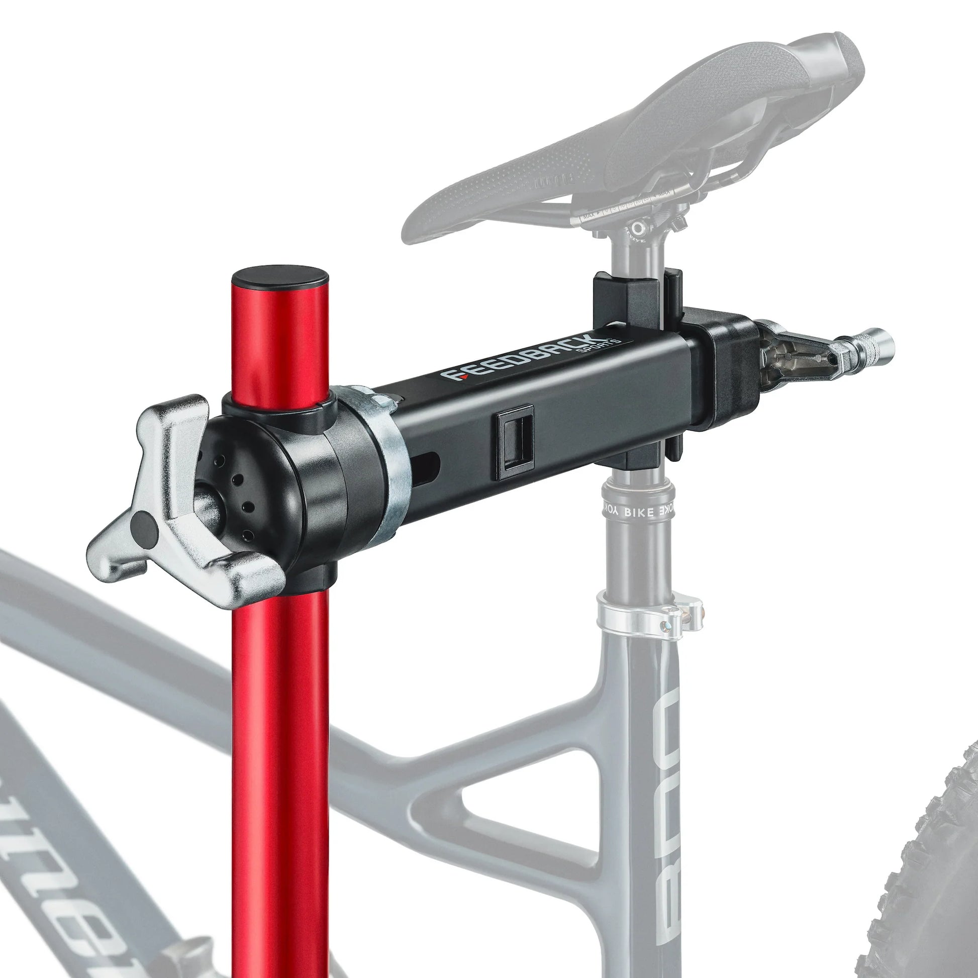 Feedback Sports Pro Ultralight bike repair stand clamp arm pressure bolt close up view