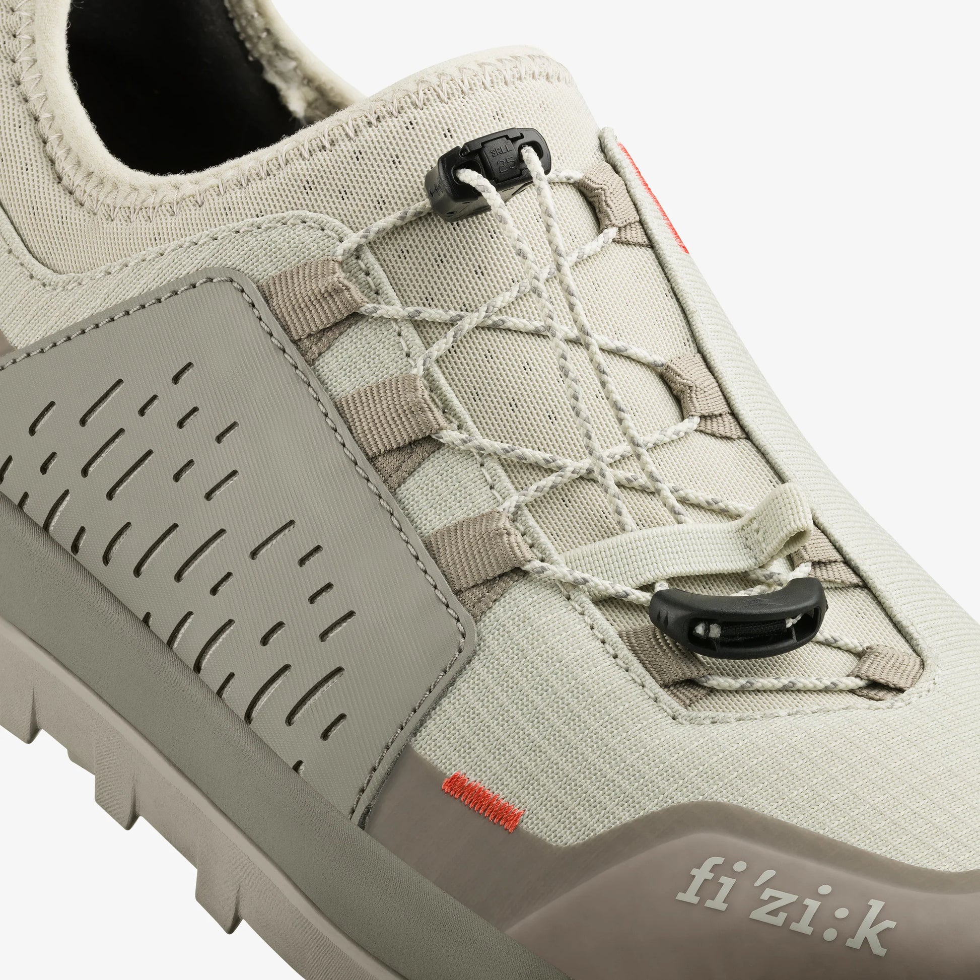 Fizik ErgoLace X2 Flat cycling shoe off white fabric close up view
