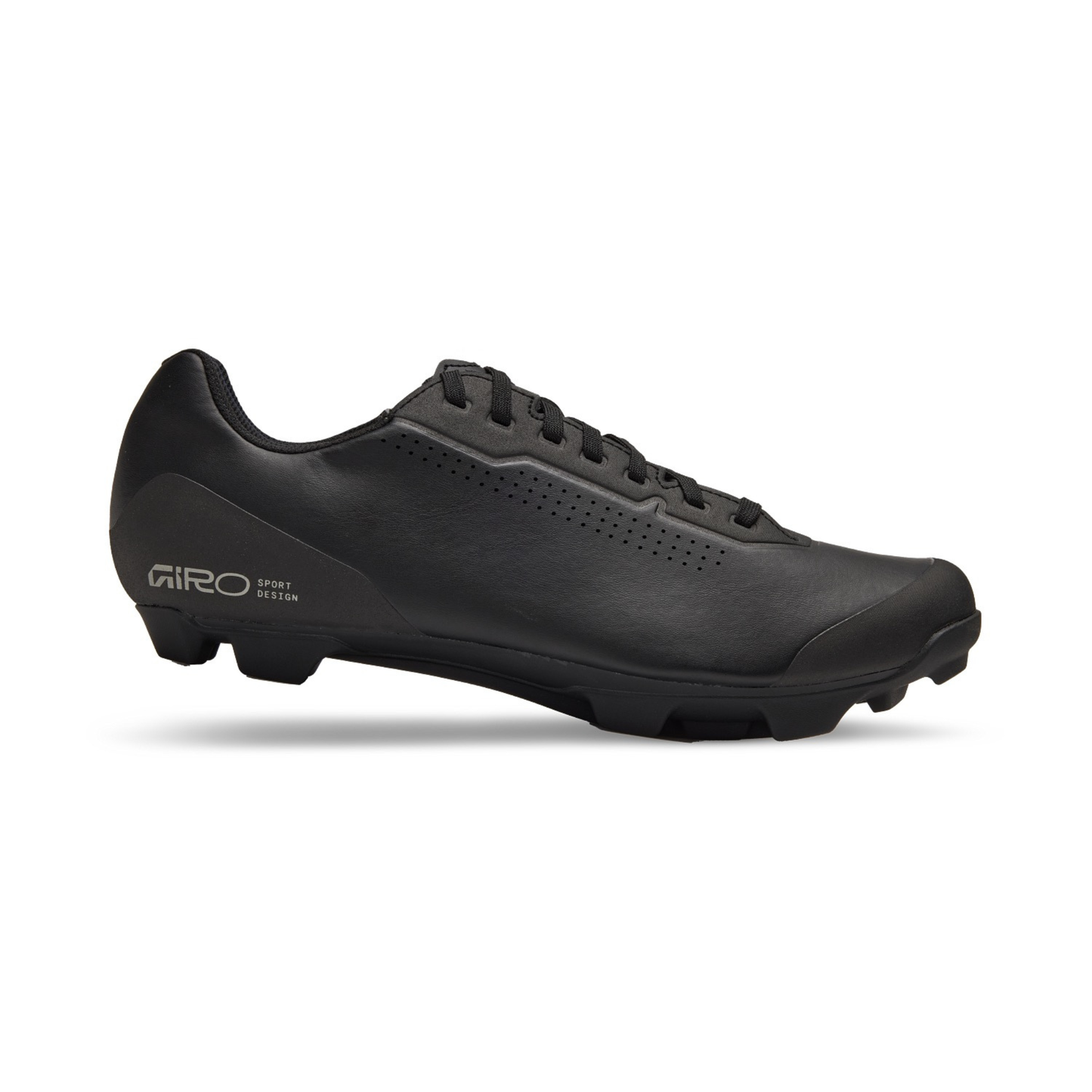 Giro Stylus XC lace-up gravel and mountain bike cycling shoes, black colour, side profile, on white background