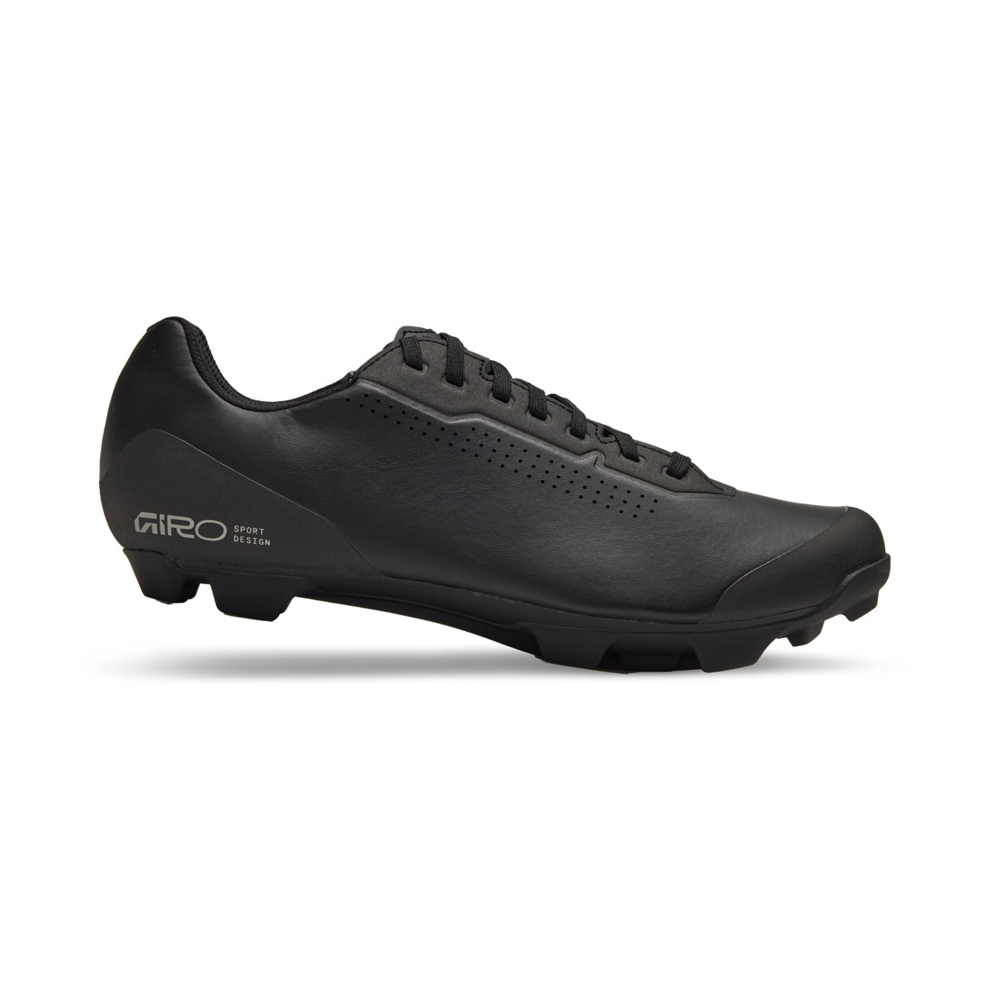 Giro Stylus XC lace-up gravel and mountain bike cycling shoes, black colour, side profile, on white background