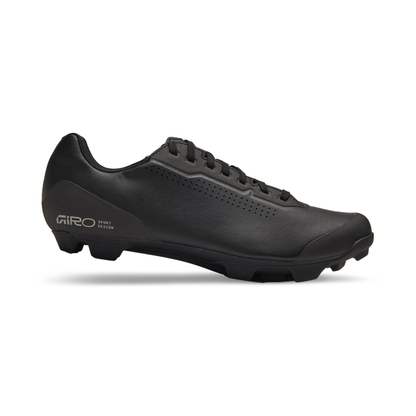 Giro Stylus XC lace-up gravel and mountain bike cycling shoes, black colour, side profile, on white background
