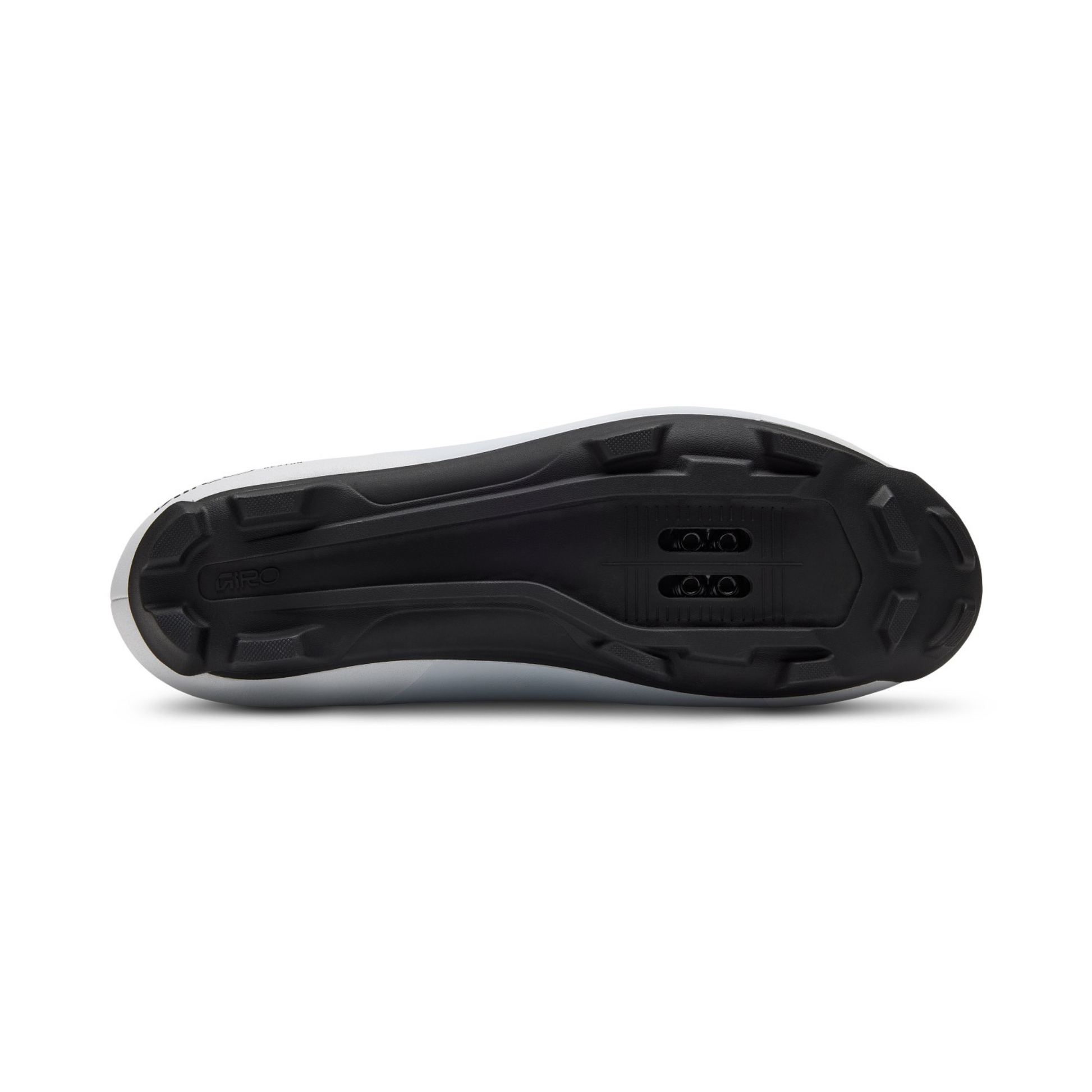 A close-up, bottom view of the Giro Stylus XC Lace-Up cycling shoe sole, 