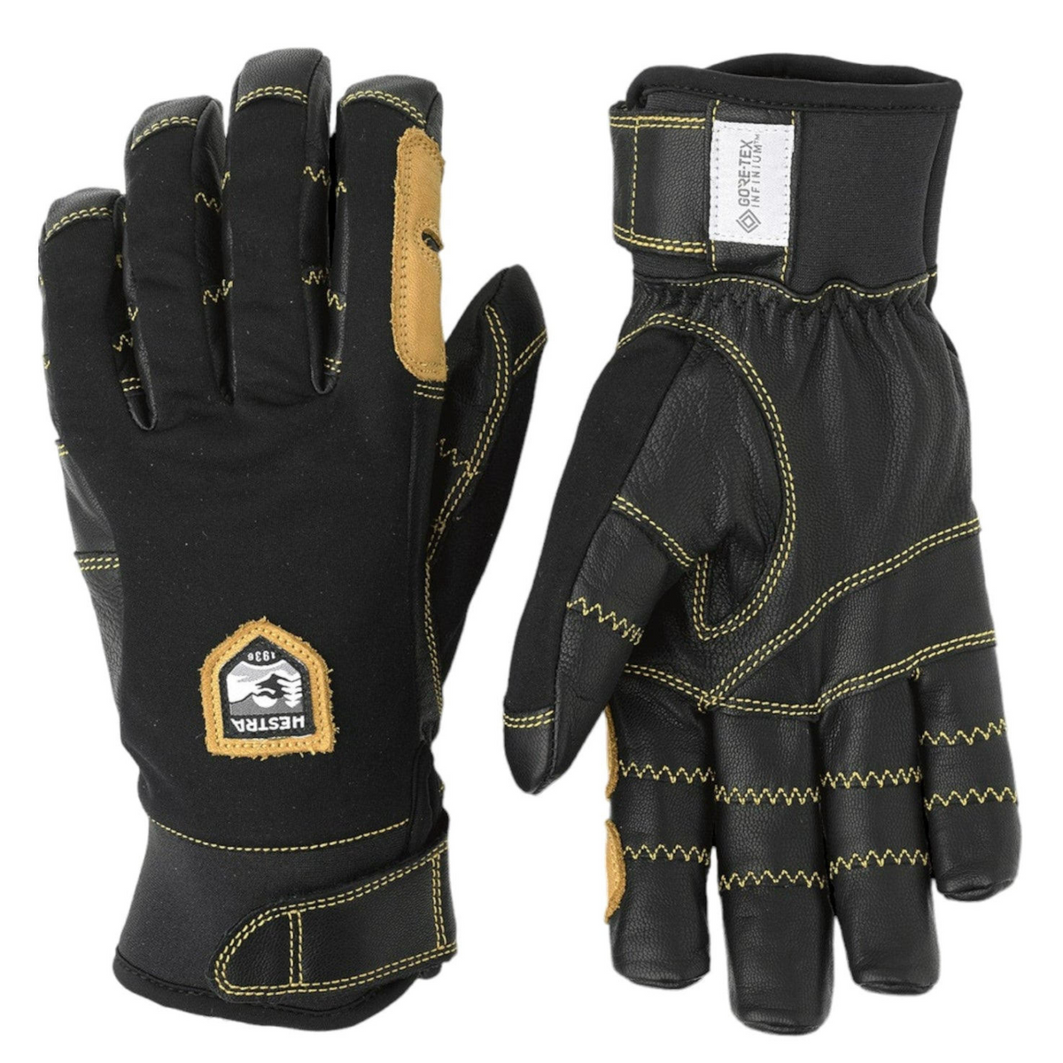 Hestra Ergo Grip Active 5-Finger windproof outdoor cycling gloves with goatskin leather palms, breathable stretch fabric, and adjustable cuffs.